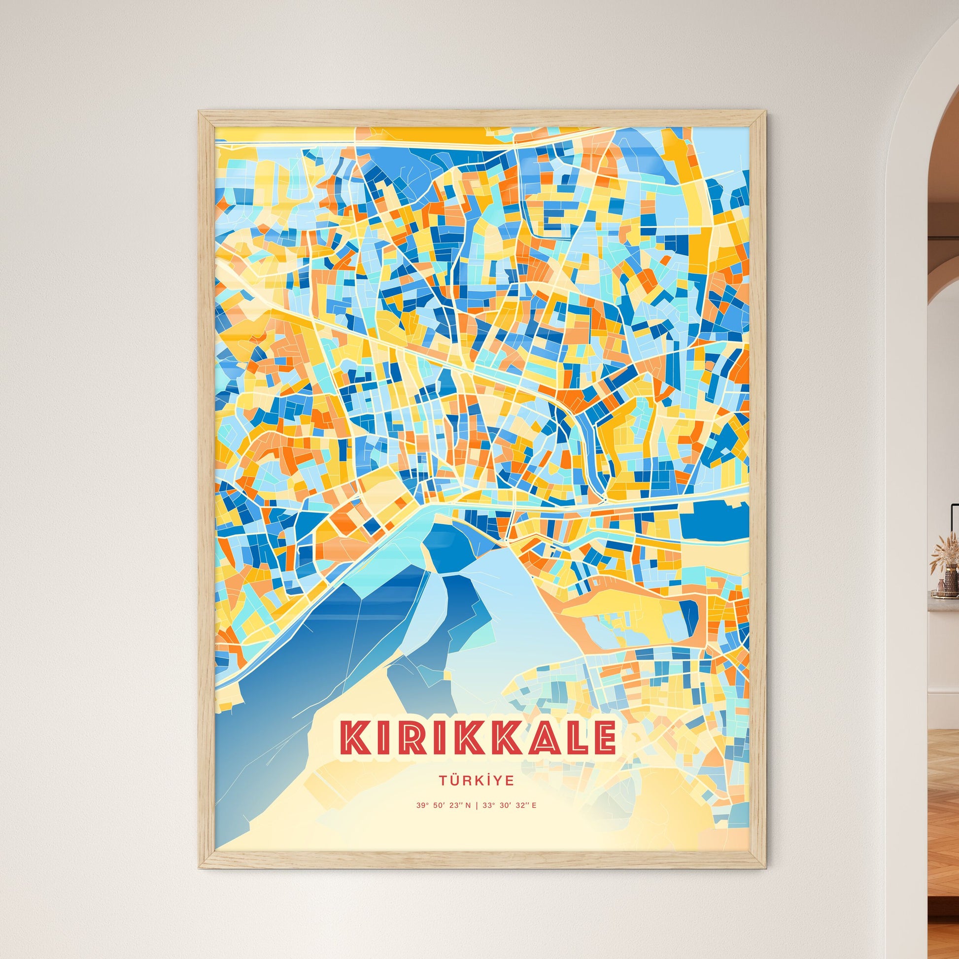 Colorful KIRIKKALE TURKEY Fine Art Map Blue Orange