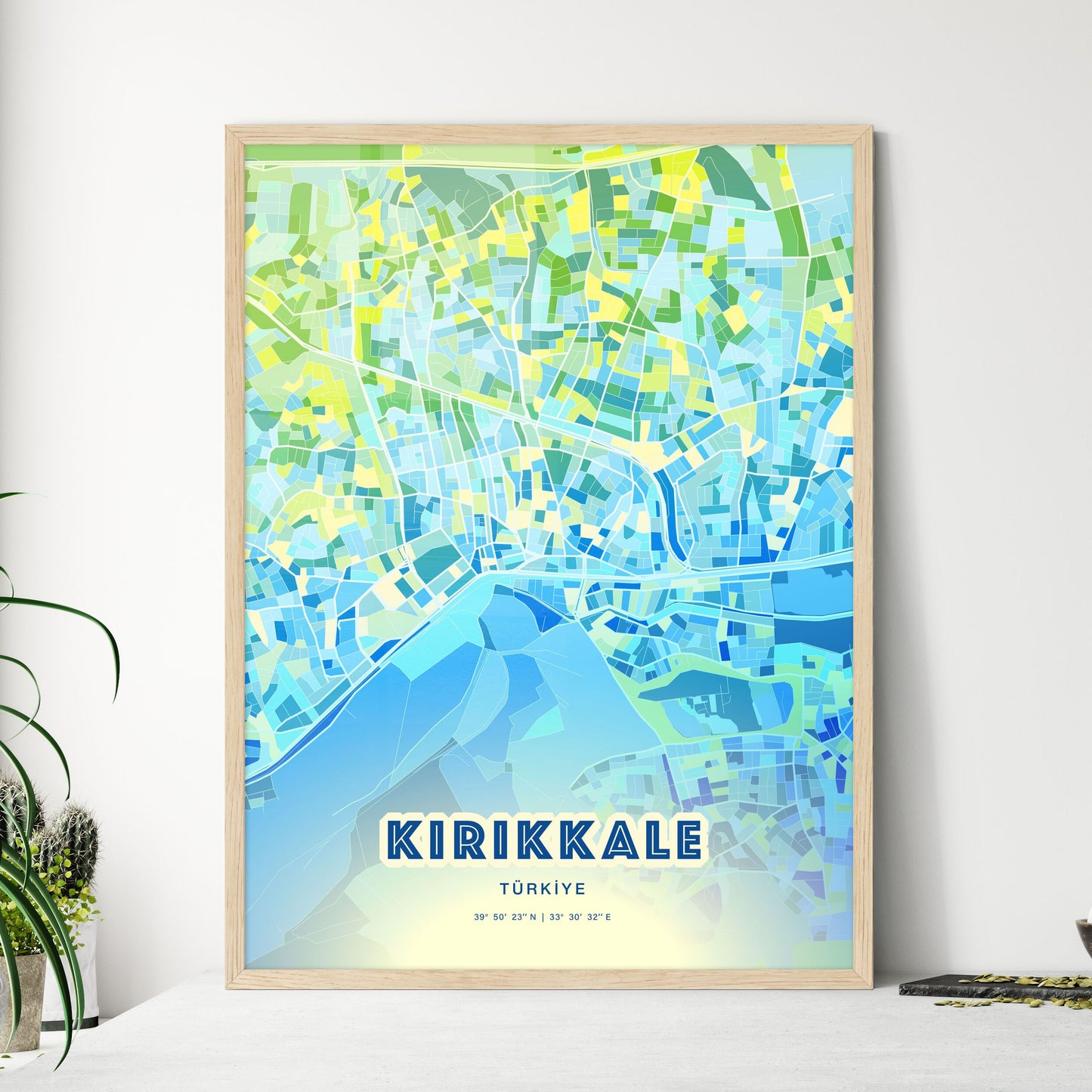 Colorful KIRIKKALE TURKEY Fine Art Map Cool Blue