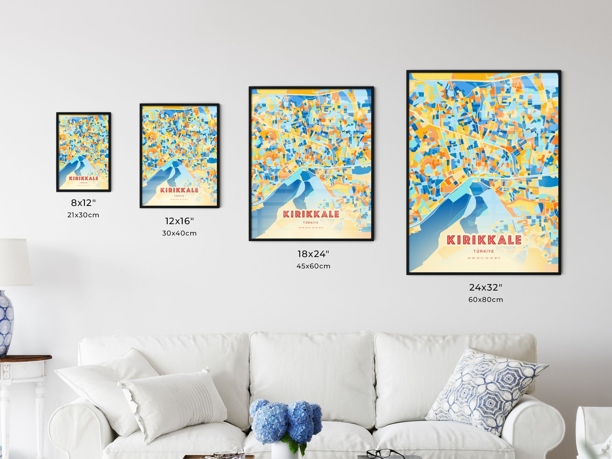 Colorful KIRIKKALE TURKEY Fine Art Map Blue Orange