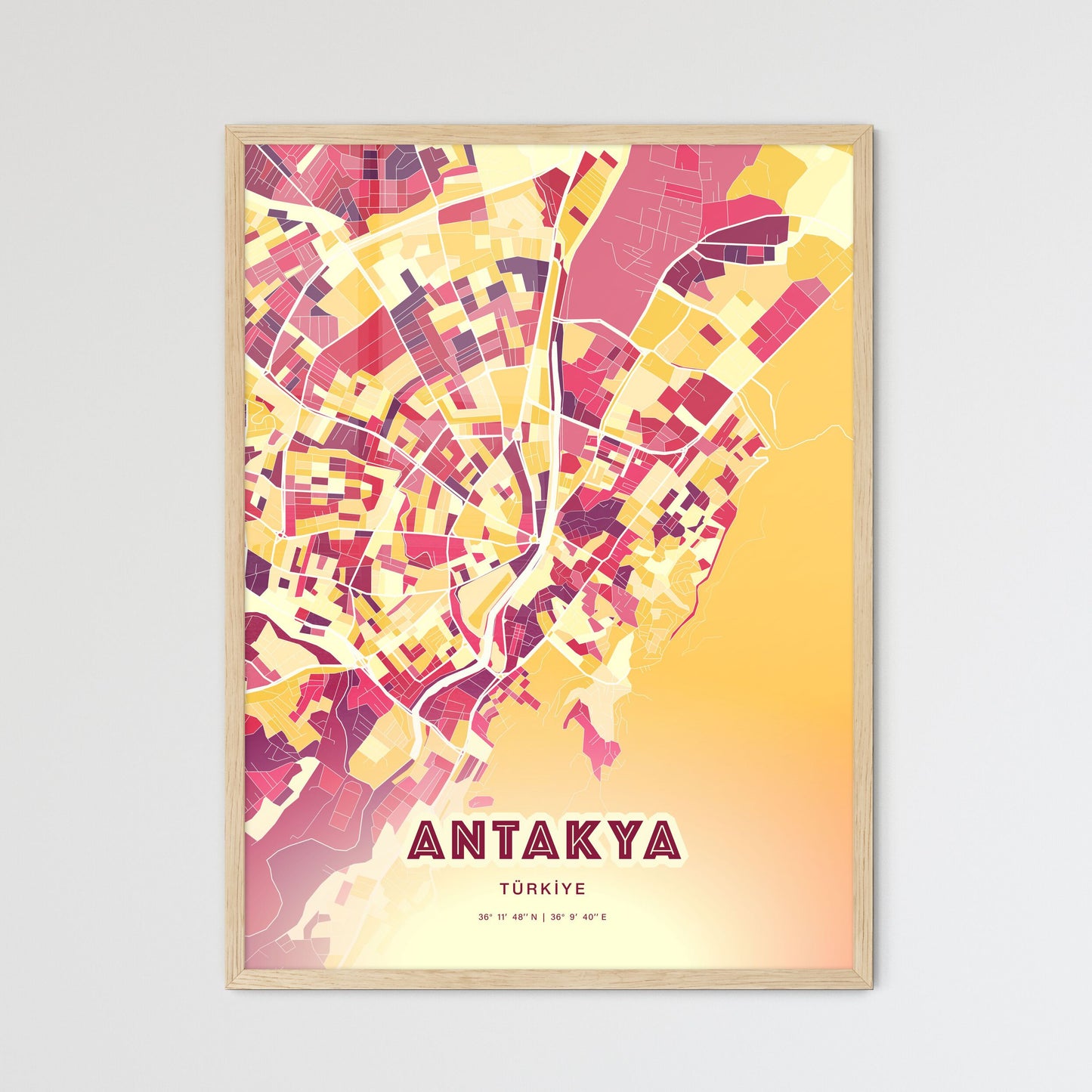 Colorful ANTAKYA TURKEY Fine Art Map Hot Red