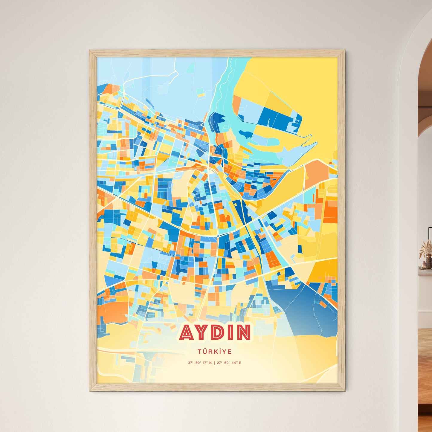 Colorful AYDIN TURKEY Fine Art Map Blue Orange