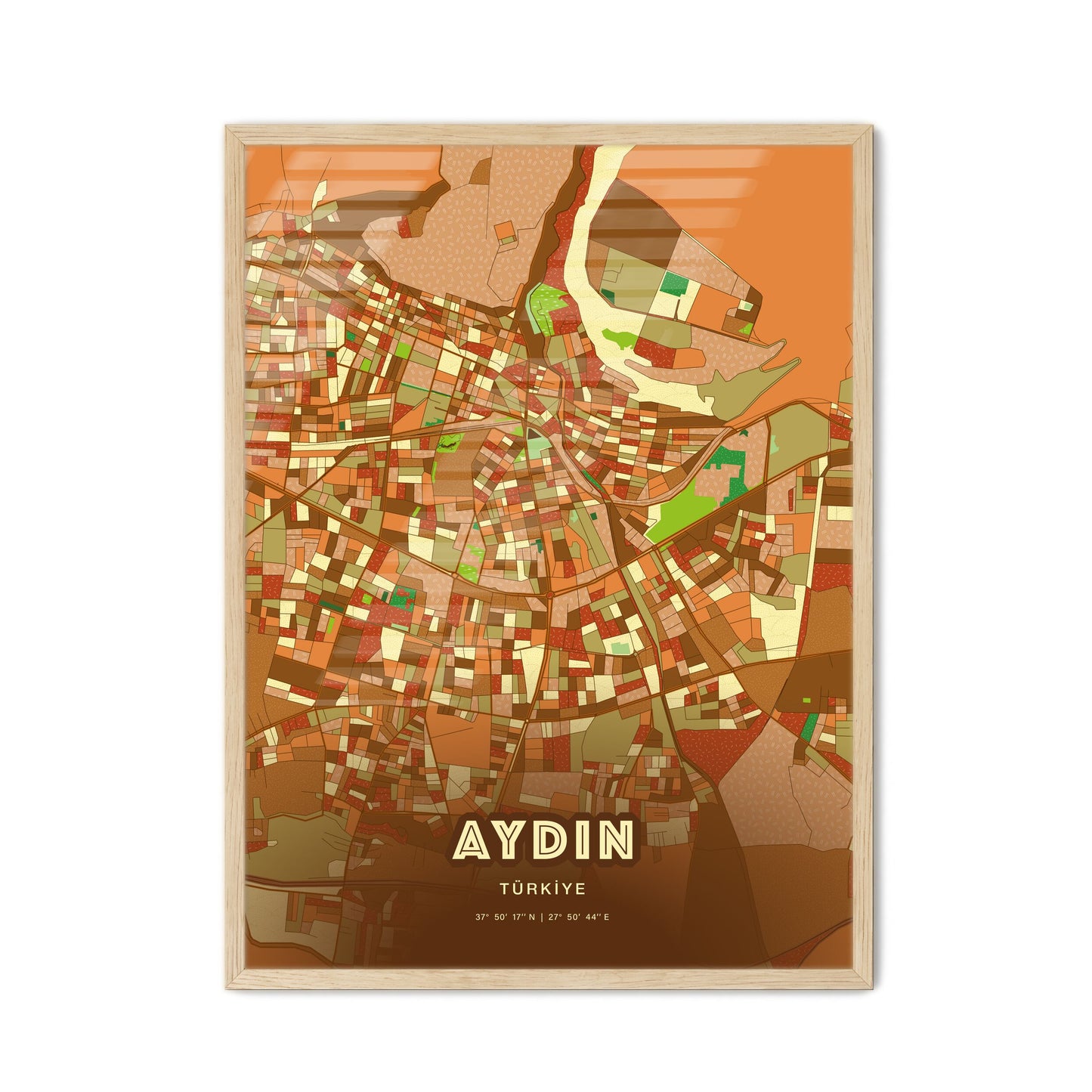 Colorful AYDIN TURKEY Fine Art Map Farmhouse