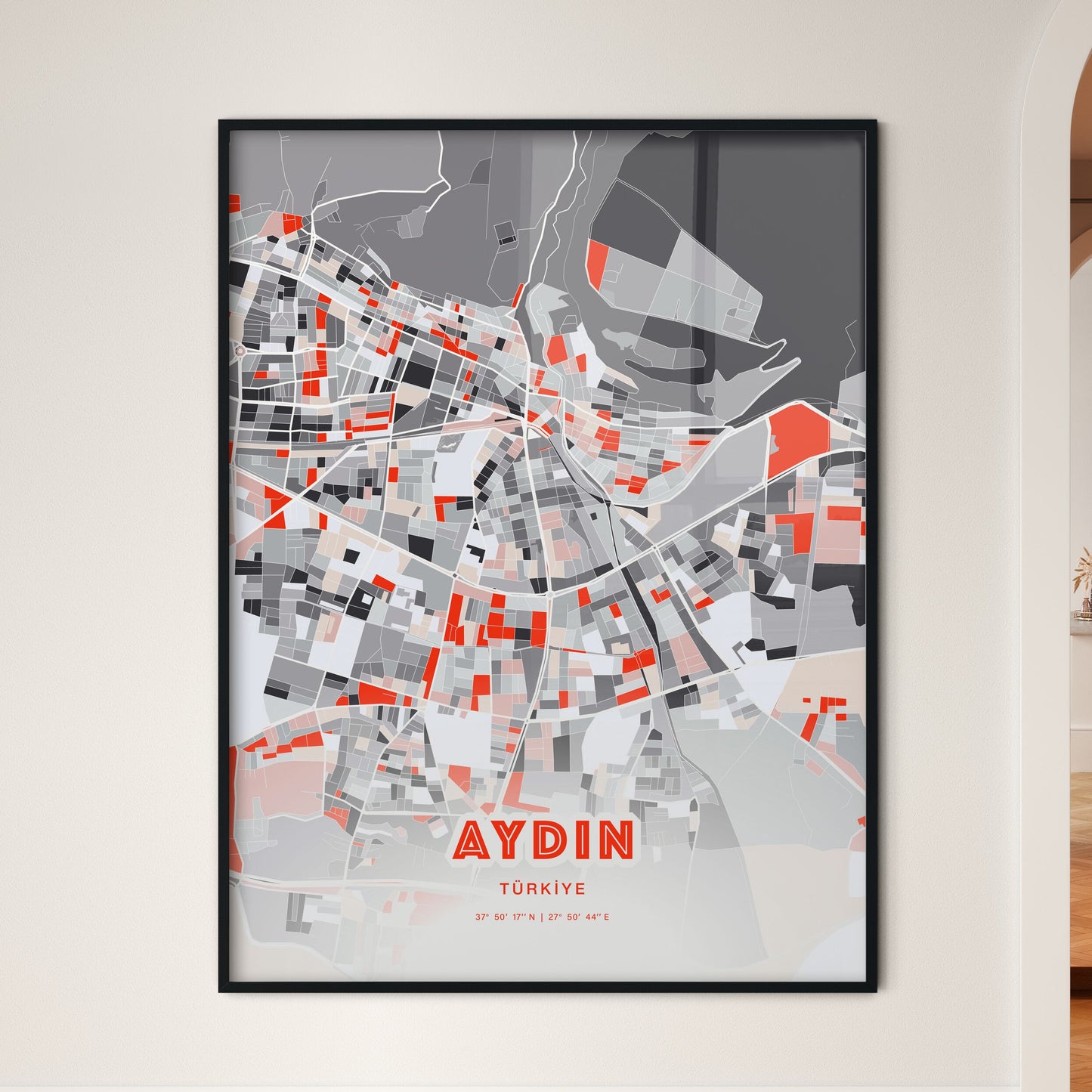 Colorful AYDIN TURKEY Fine Art Map Modern