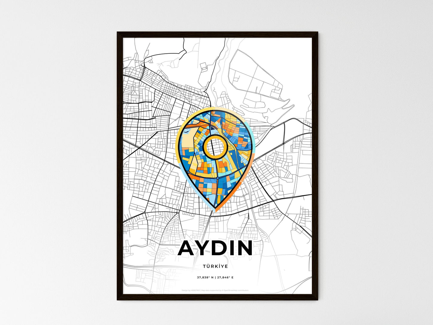 Aydin Turkey wedding art map with pointer icon