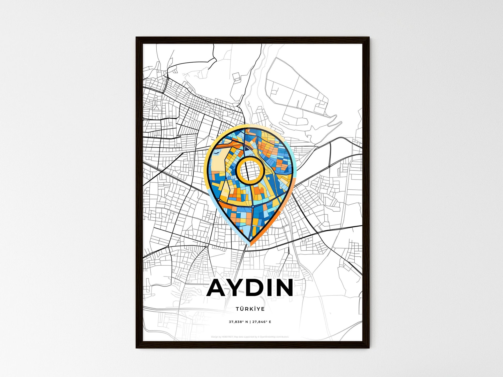 Aydin Turkey wedding art map with pointer icon