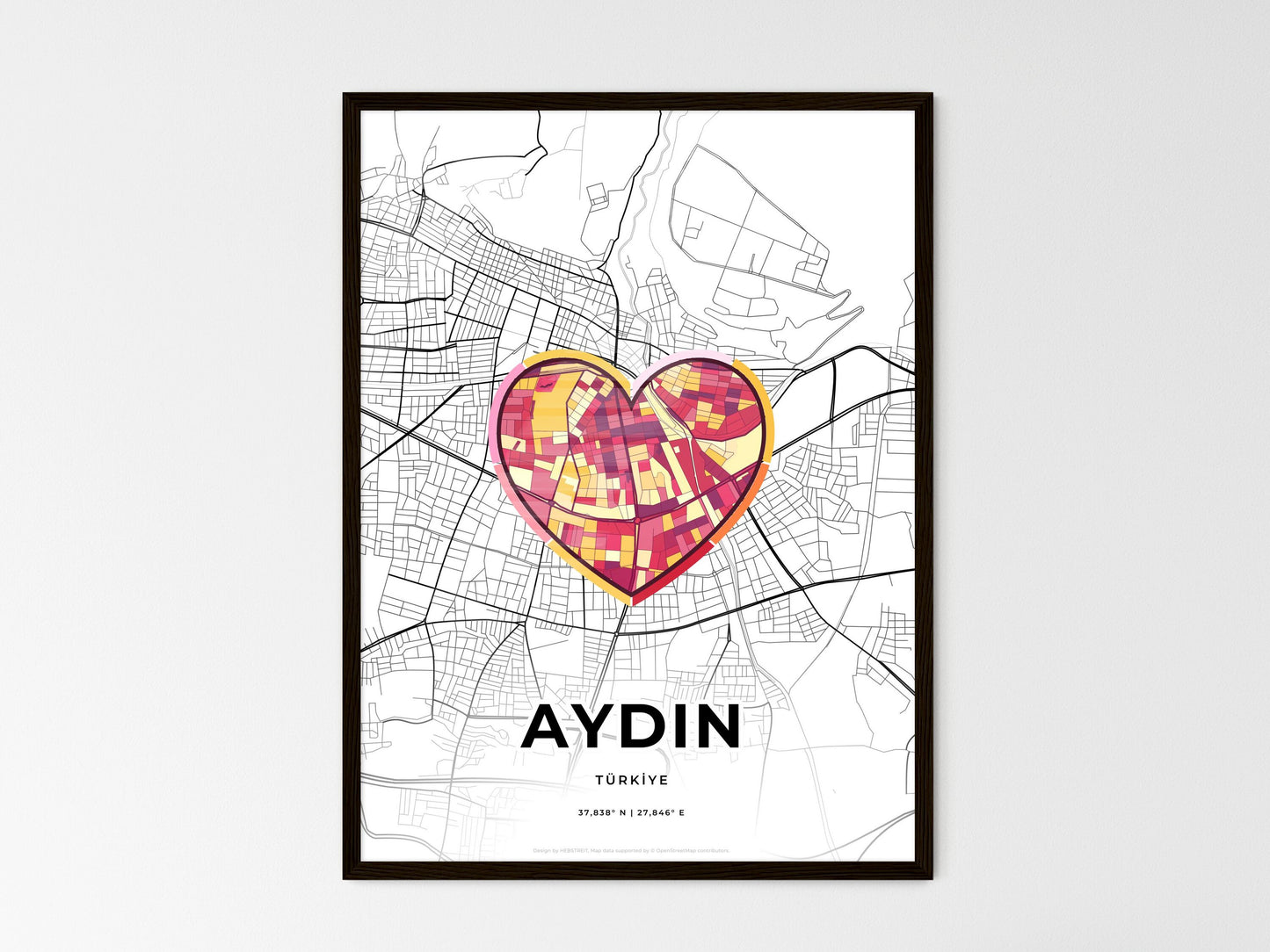 Aydin Turkey wedding art map with heart icon
