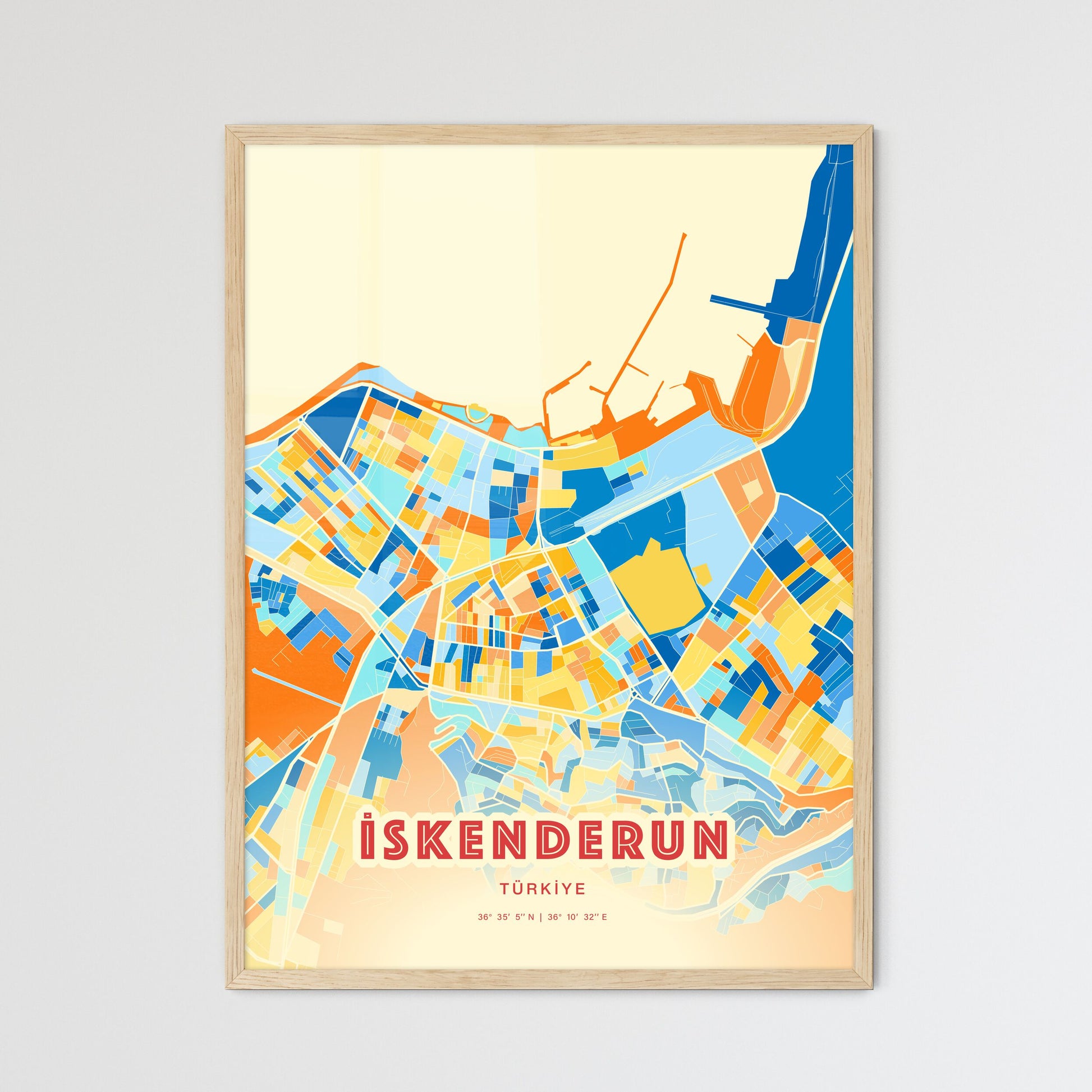 Colorful İSKENDERUN TURKEY Fine Art Map Blue Orange