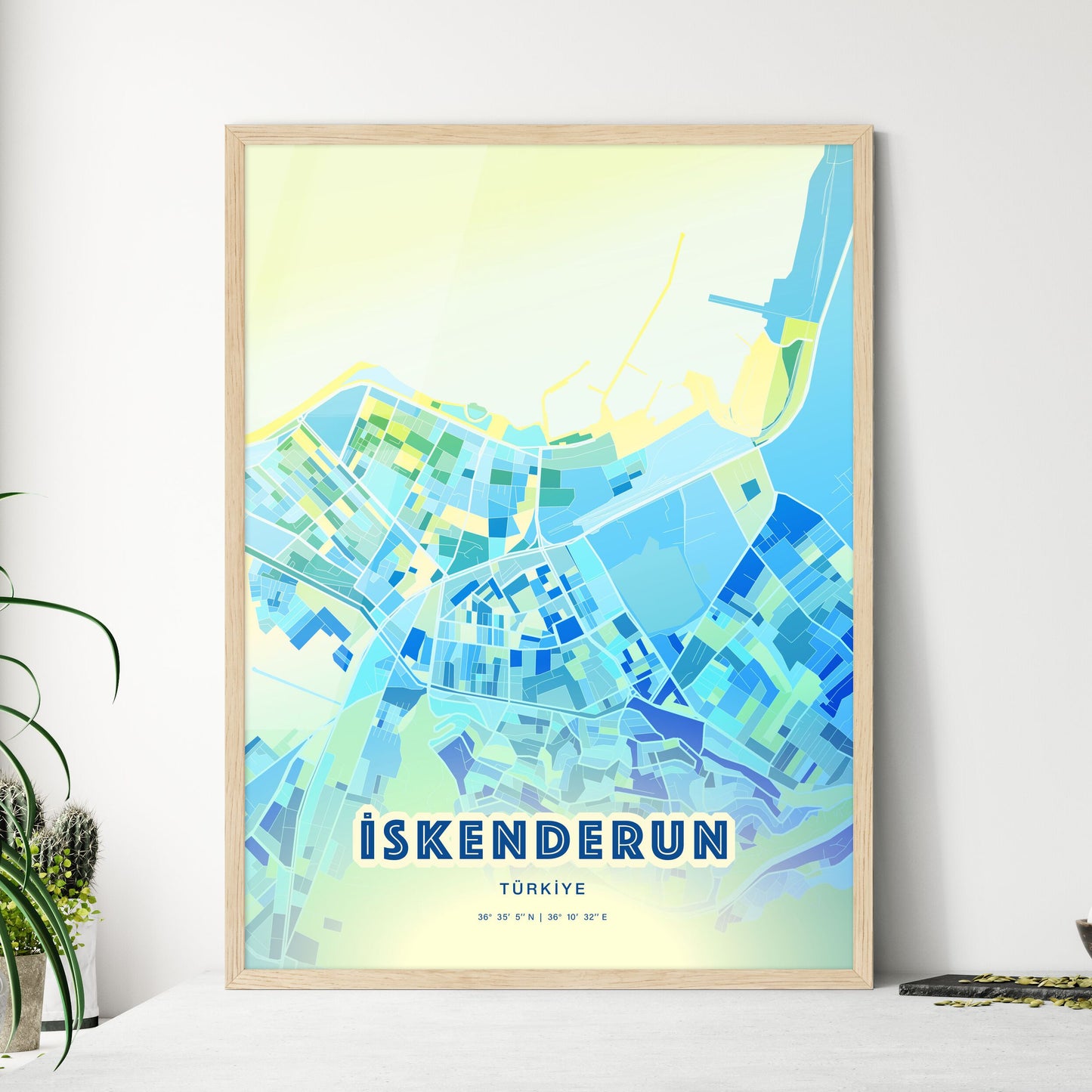 Colorful İSKENDERUN TURKEY Fine Art Map Cool Blue