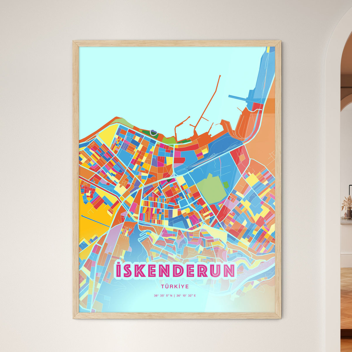 Colorful İSKENDERUN TURKEY Fine Art Map Crazy Colors