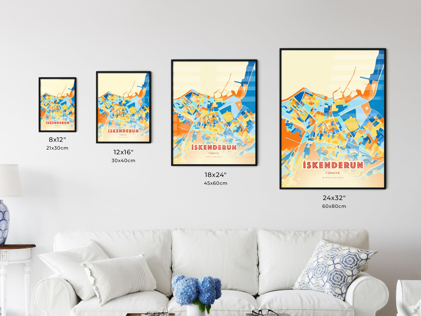 Colorful İSKENDERUN TURKEY Fine Art Map Blue Orange