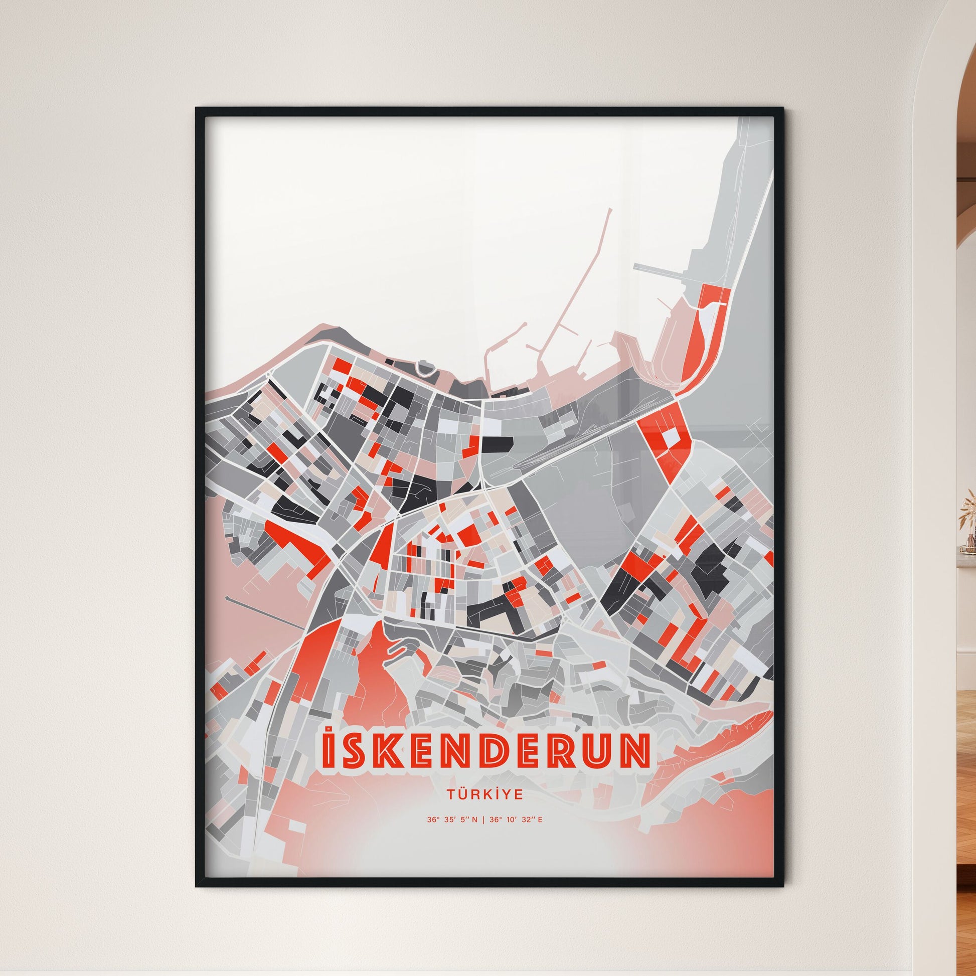 Colorful İSKENDERUN TURKEY Fine Art Map Modern