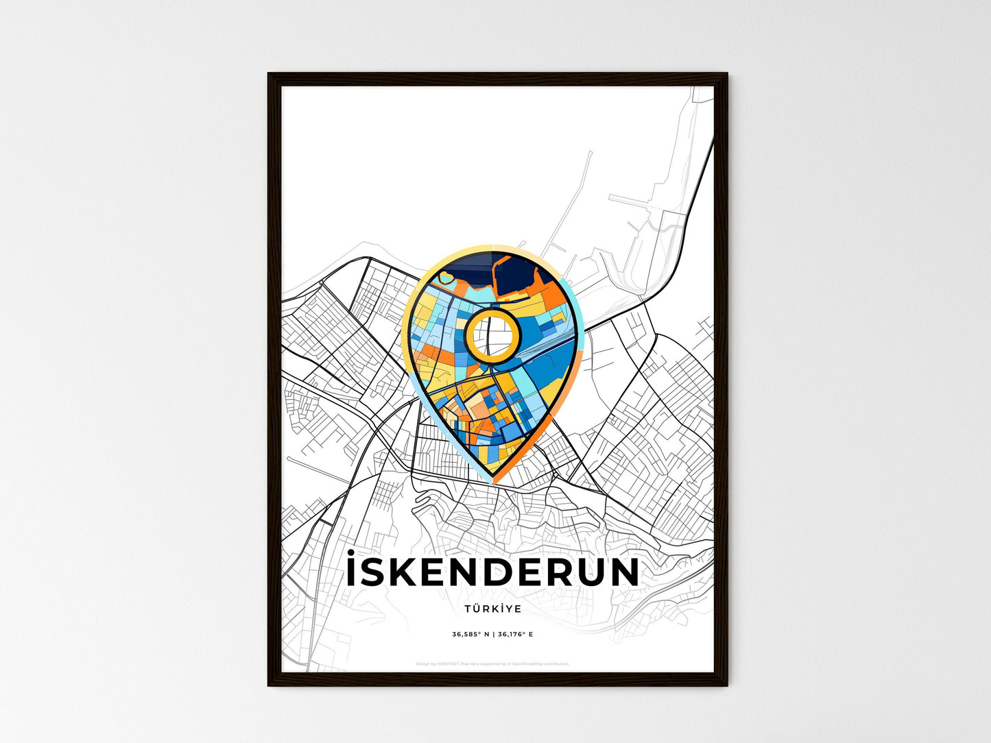 İSKENDERUN TURKEY minimal art map with a colorful icon. Where it all began, Couple map gift. Style 1