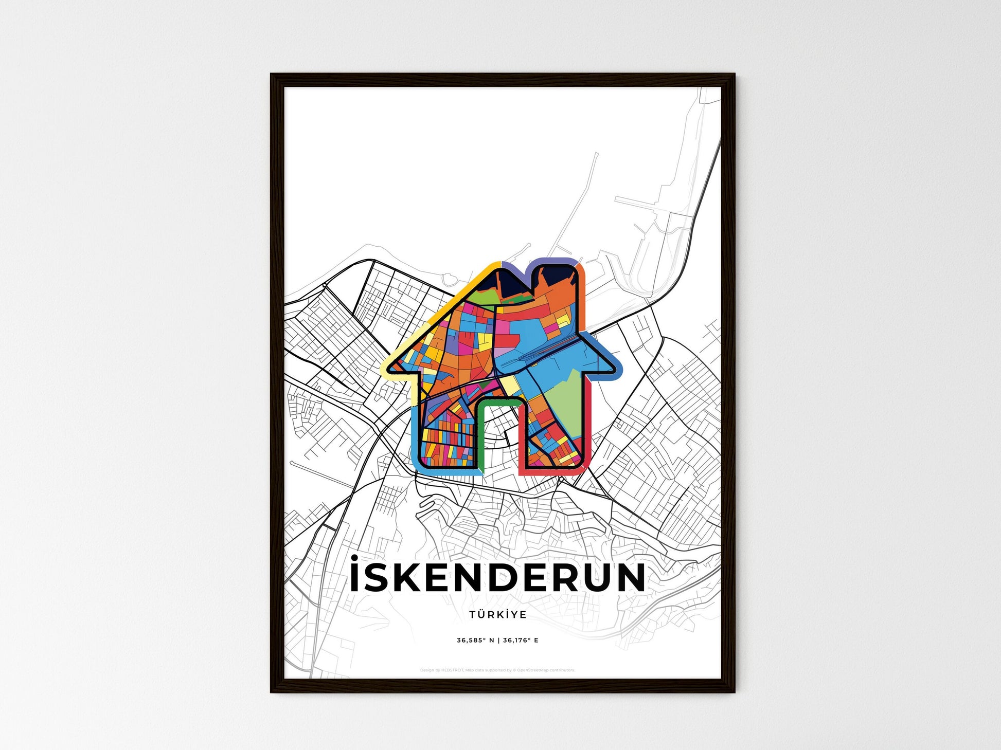 İSKENDERUN TURKEY minimal art map with a colorful icon. Where it all began, Couple map gift. Style 3