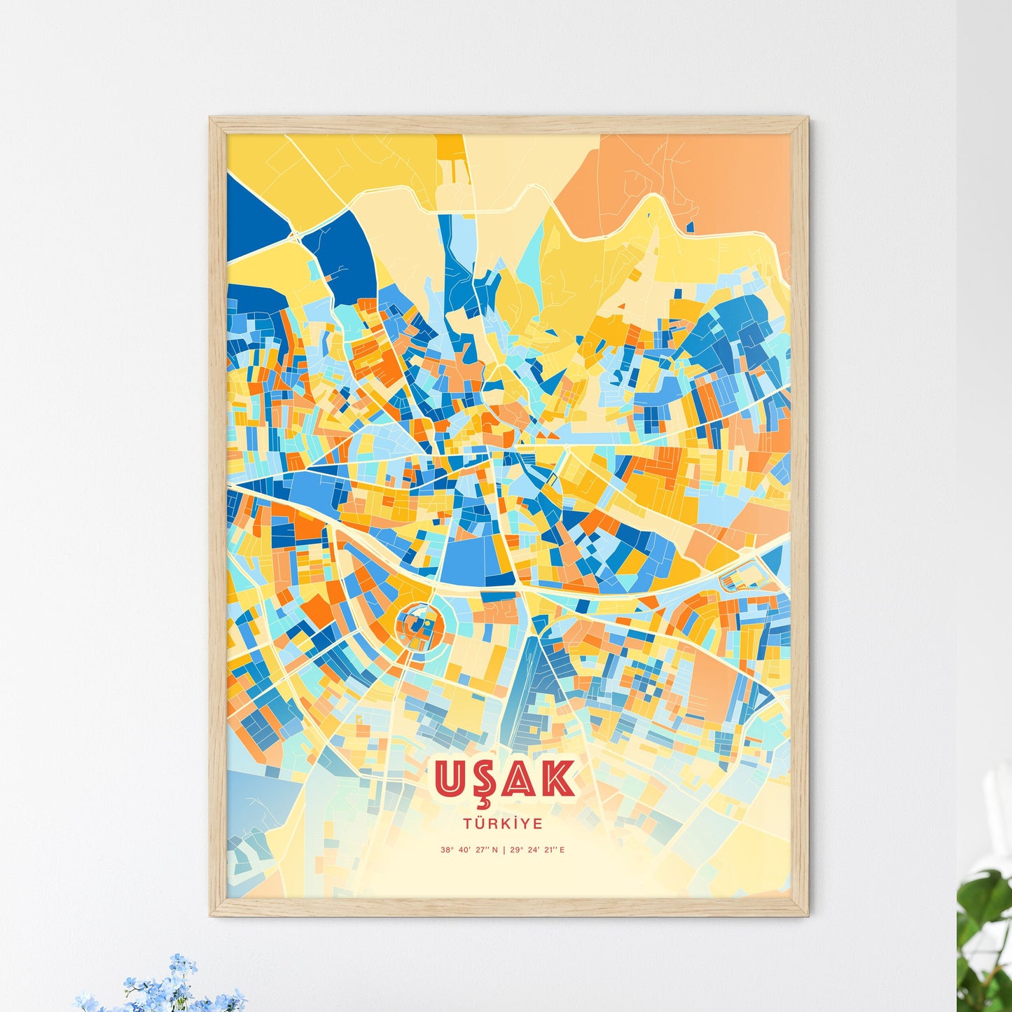 Colorful UŞAK TURKEY Fine Art Map Blue Orange