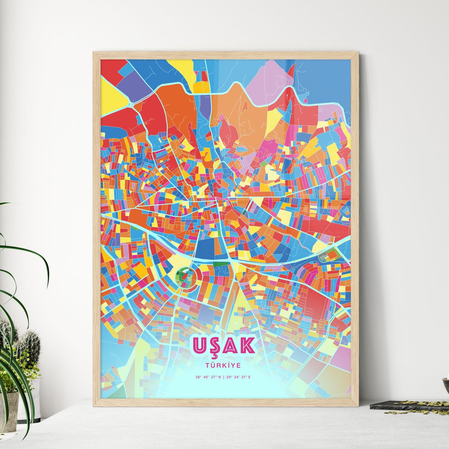 Colorful UŞAK TURKEY Fine Art Map Crazy Colors