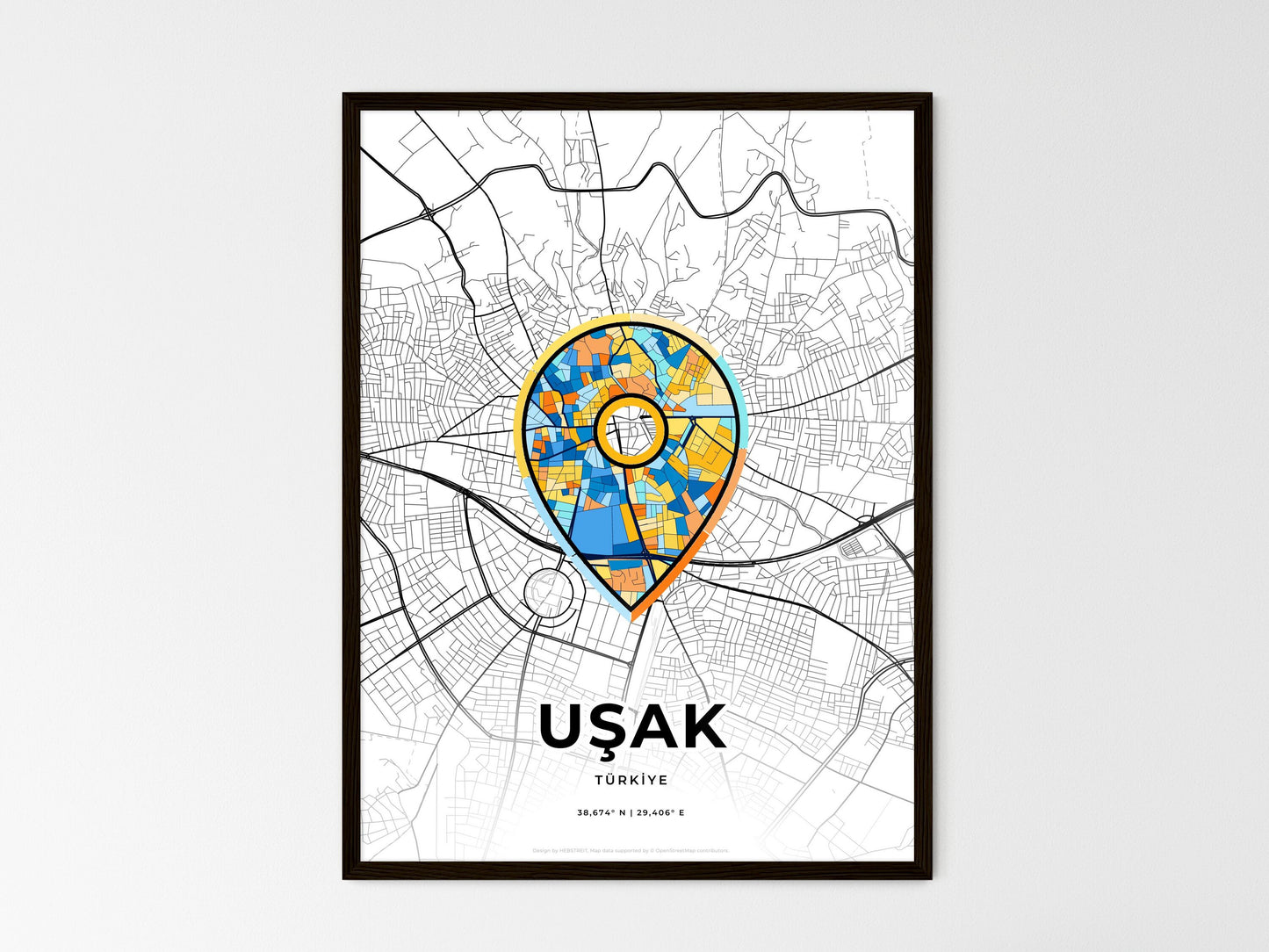 Uşak Turkey wedding art map with pointer icon