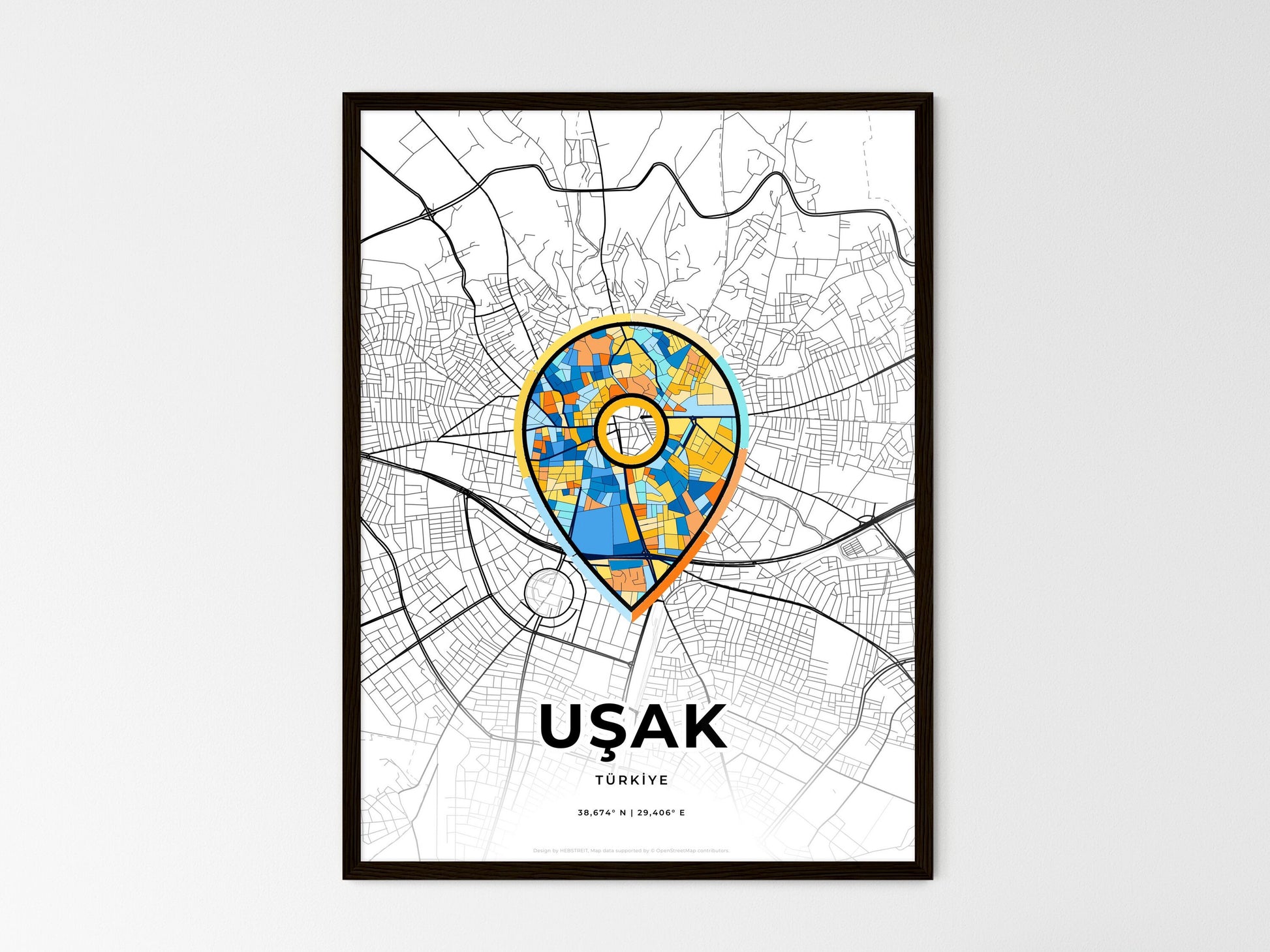 Uşak Turkey wedding art map with pointer icon