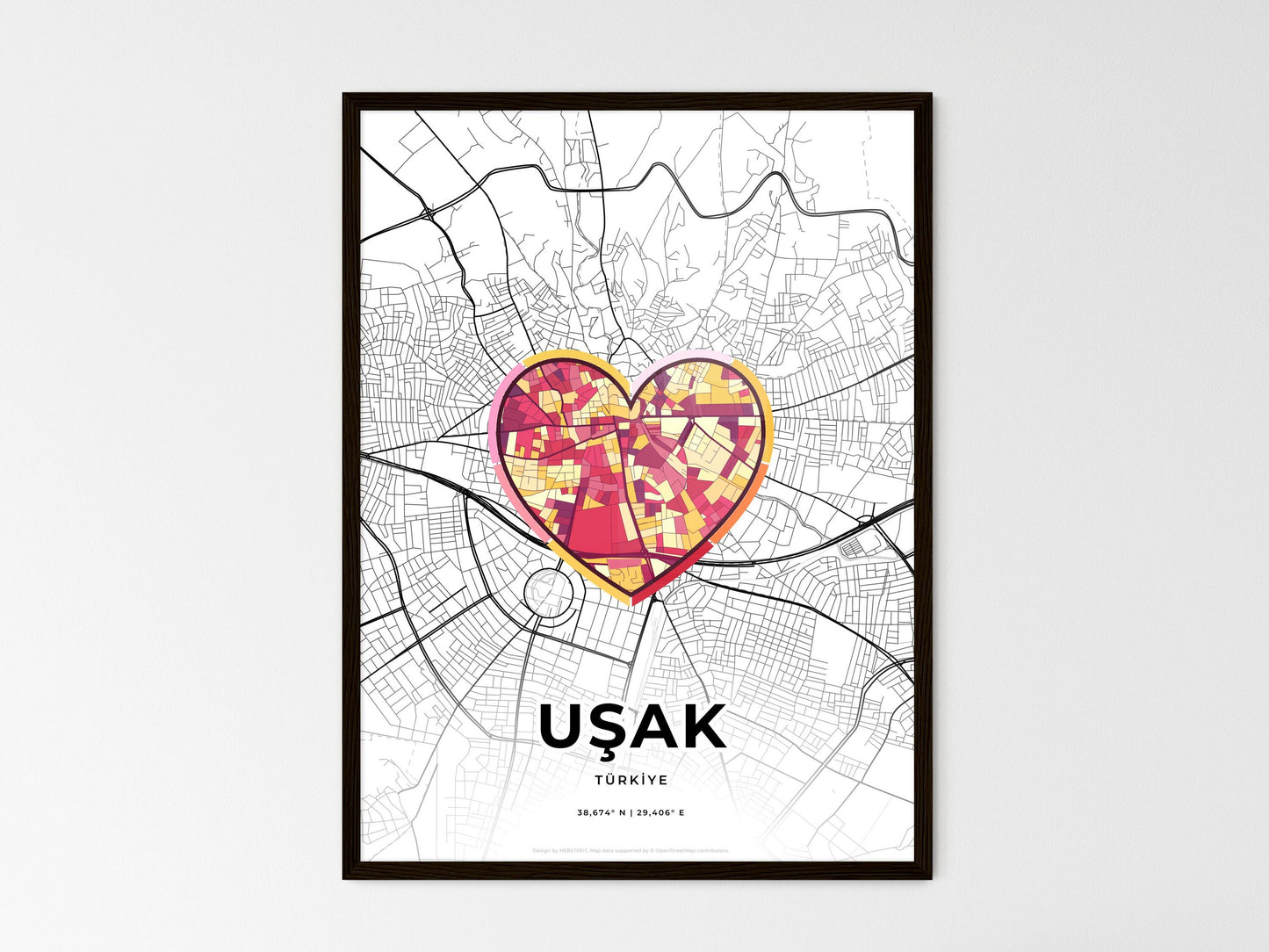 Uşak Turkey wedding art map with heart icon