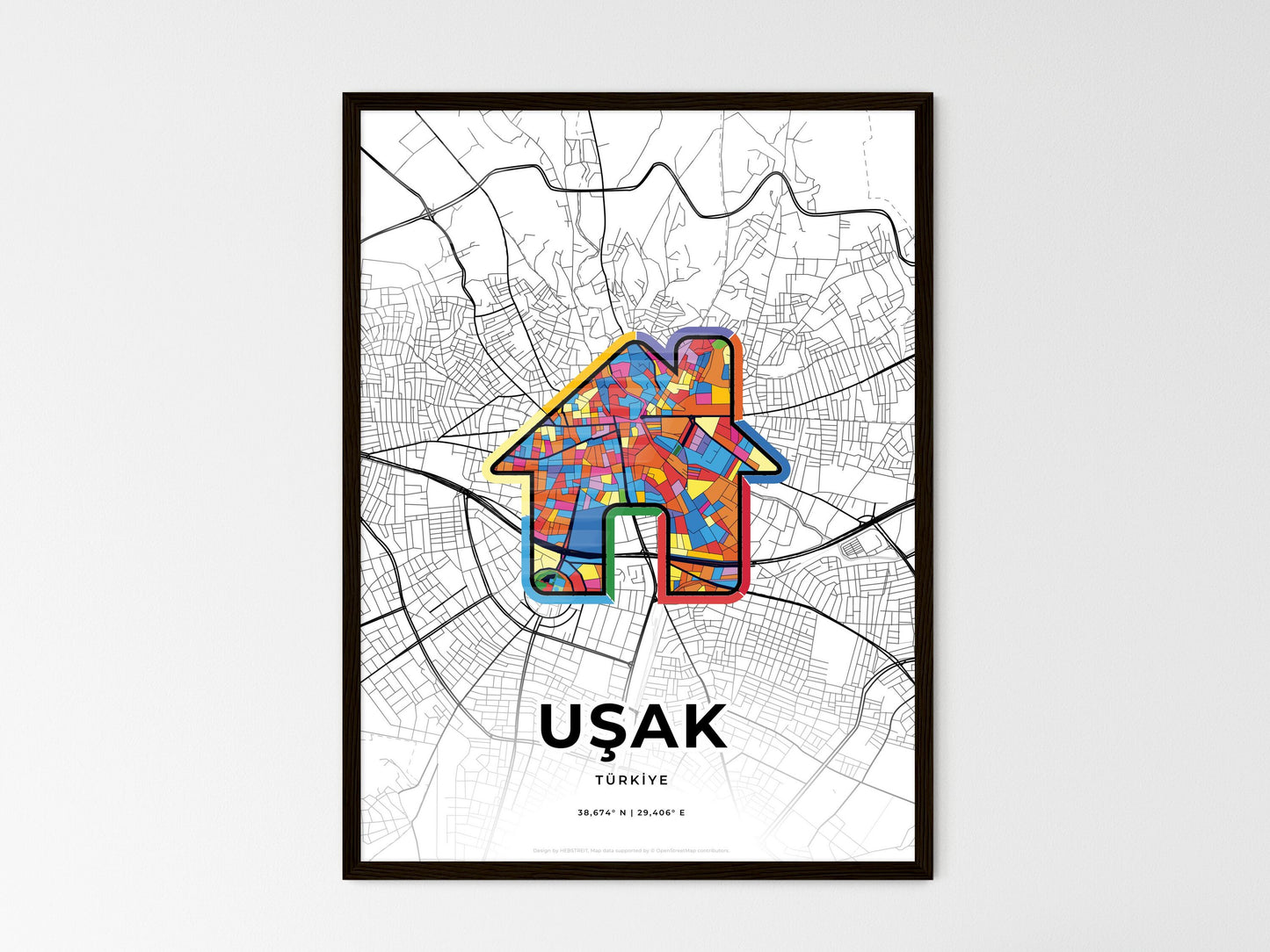 Uşak Turkey wedding art map with home icon