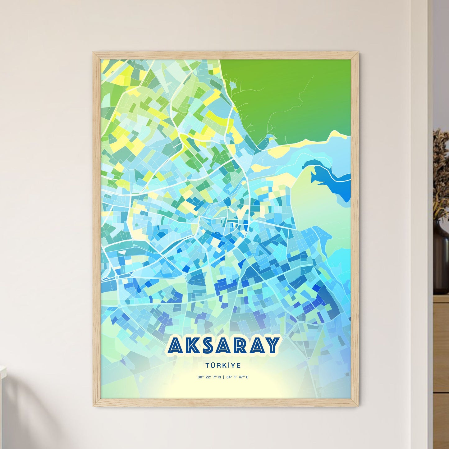 Colorful AKSARAY TURKEY Fine Art Map Cool Blue