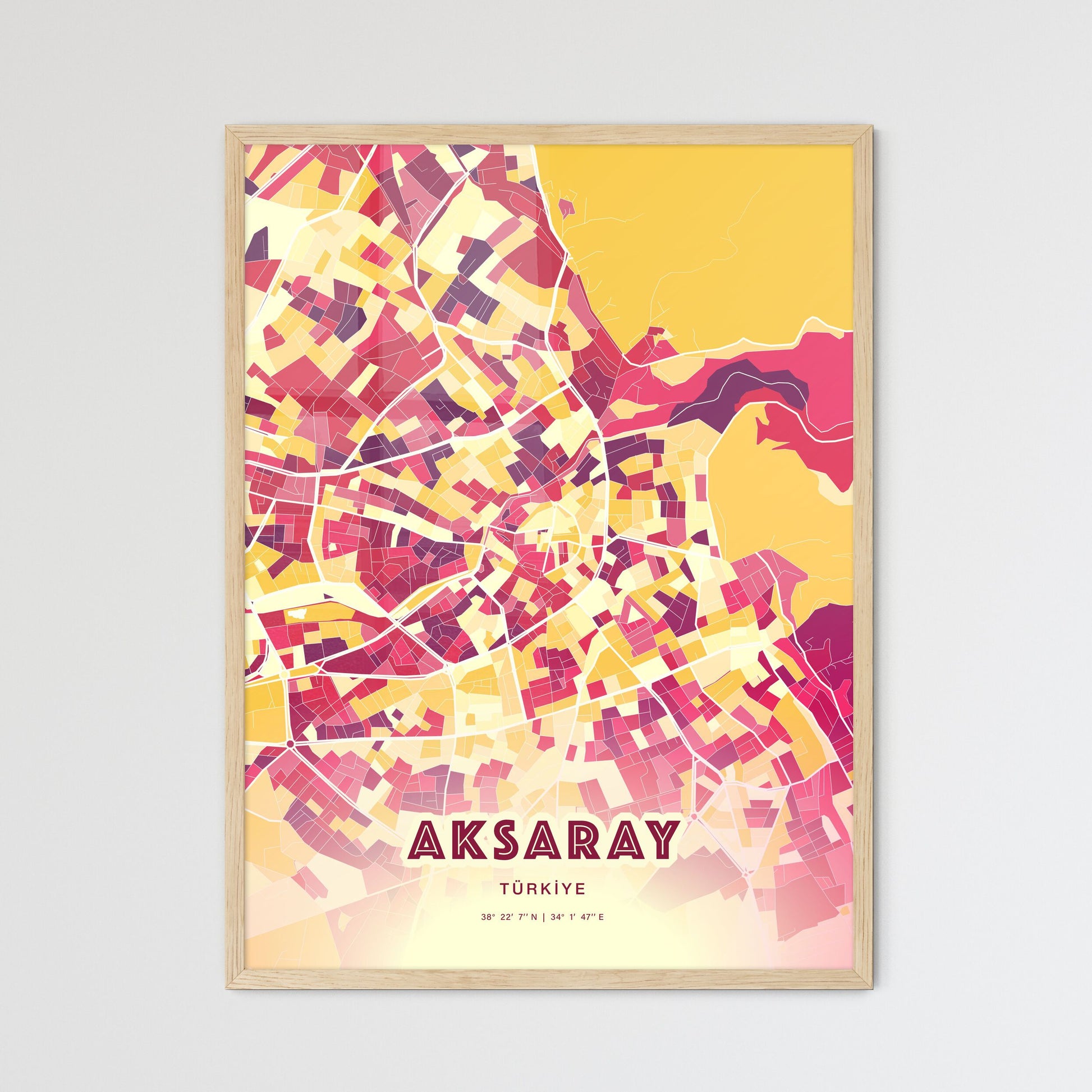 Colorful AKSARAY TURKEY Fine Art Map Hot Red