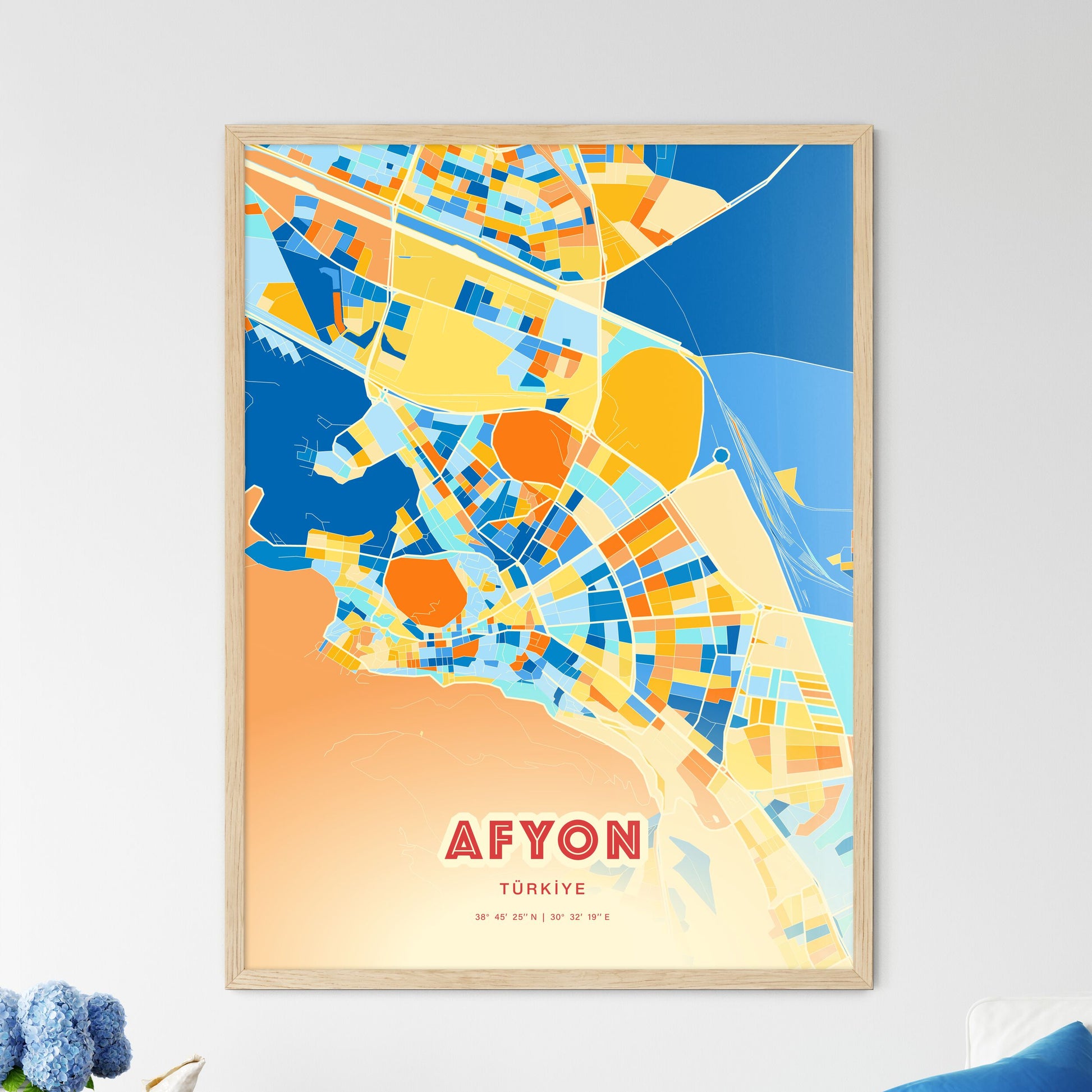 Colorful AFYON TURKEY Fine Art Map Blue Orange