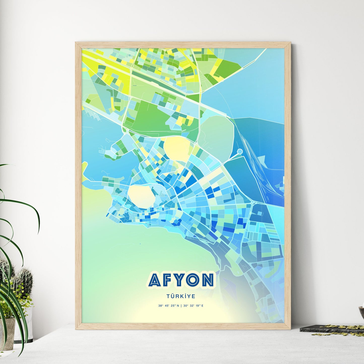 Colorful AFYON TURKEY Fine Art Map Cool Blue