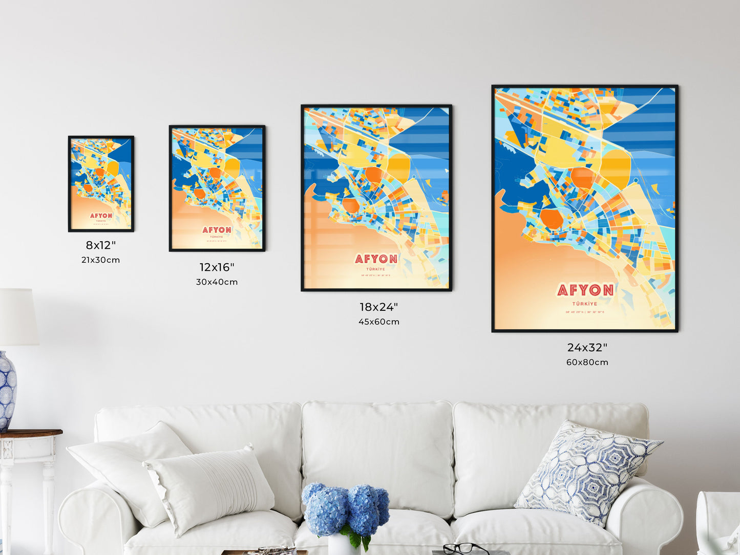 Colorful AFYON TURKEY Fine Art Map Blue Orange