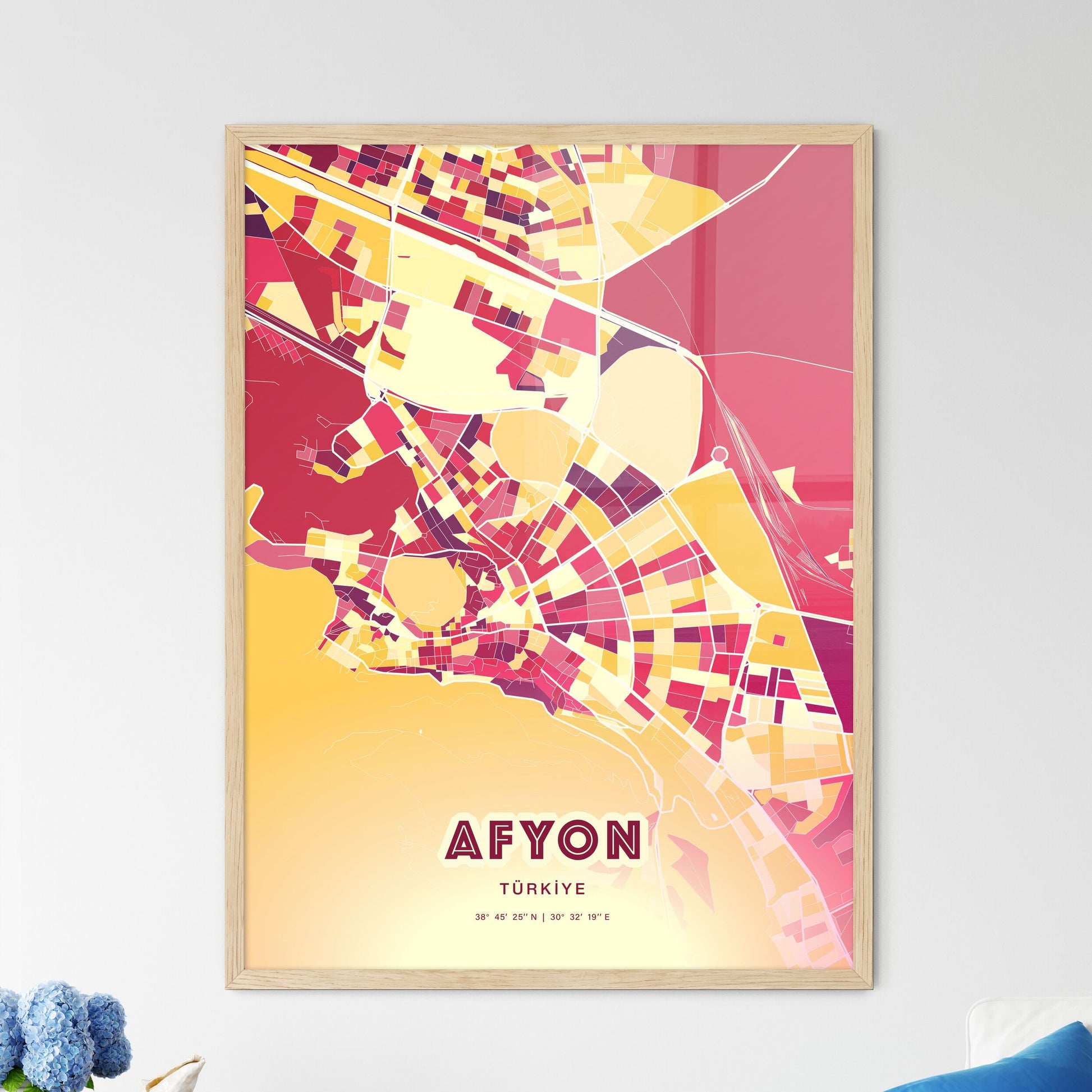 Colorful AFYON TURKEY Fine Art Map Hot Red