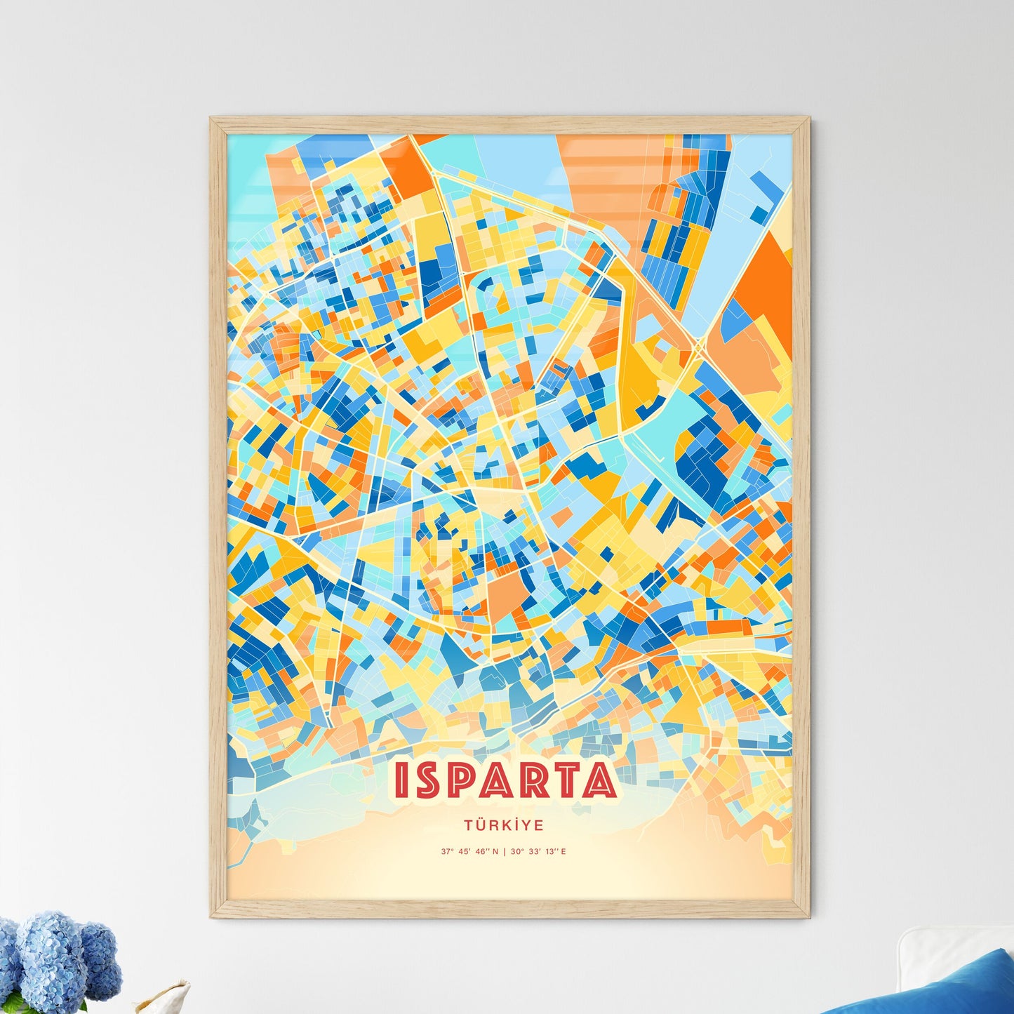 Colorful ISPARTA TURKEY Fine Art Map Blue Orange