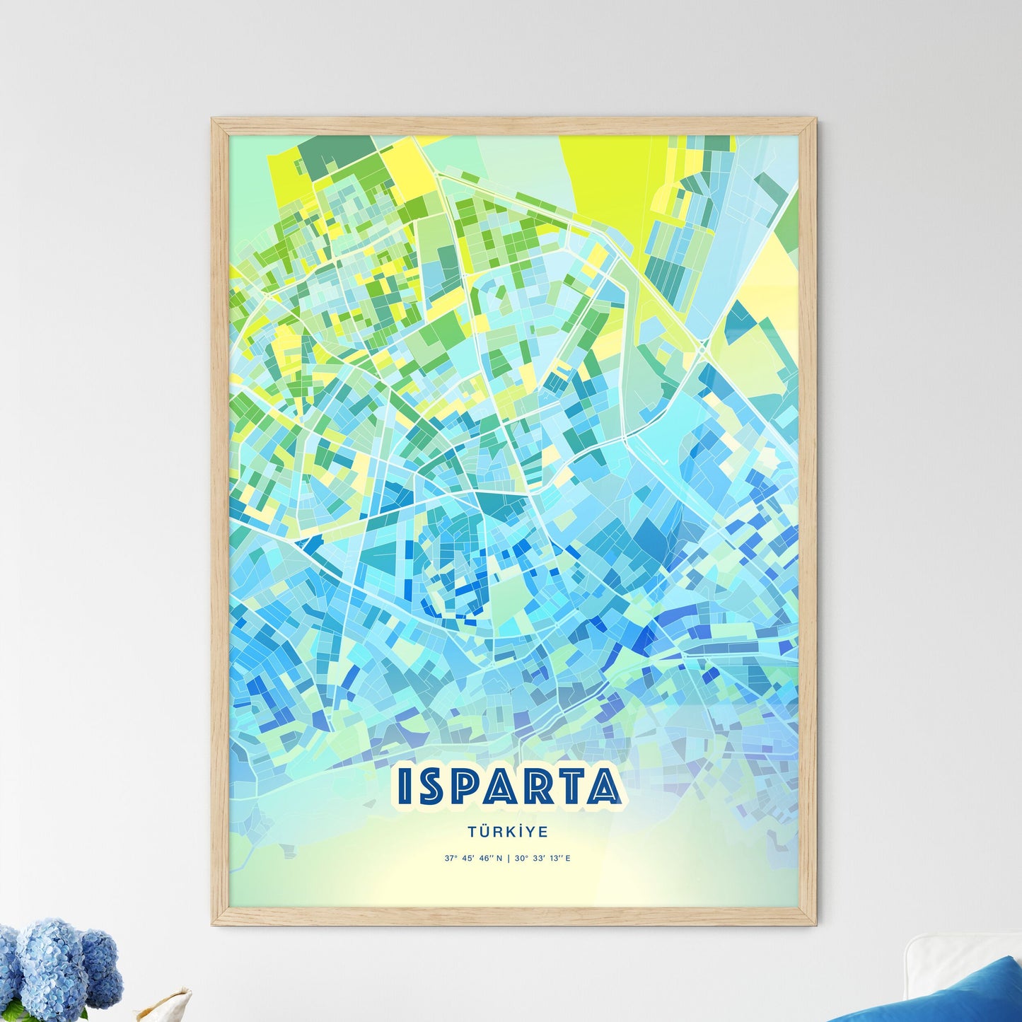 Colorful ISPARTA TURKEY Fine Art Map Cool Blue