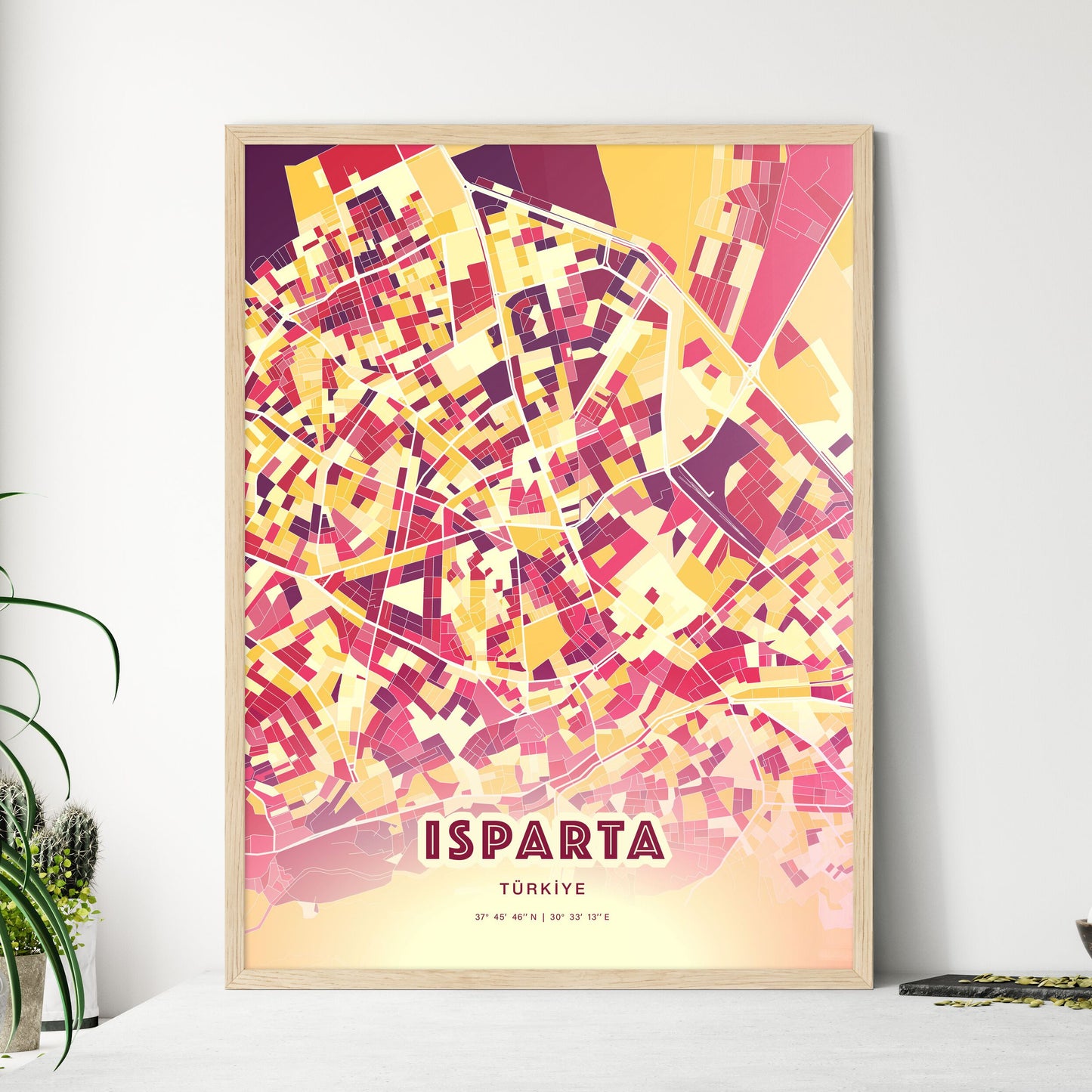 Colorful ISPARTA TURKEY Fine Art Map Hot Red