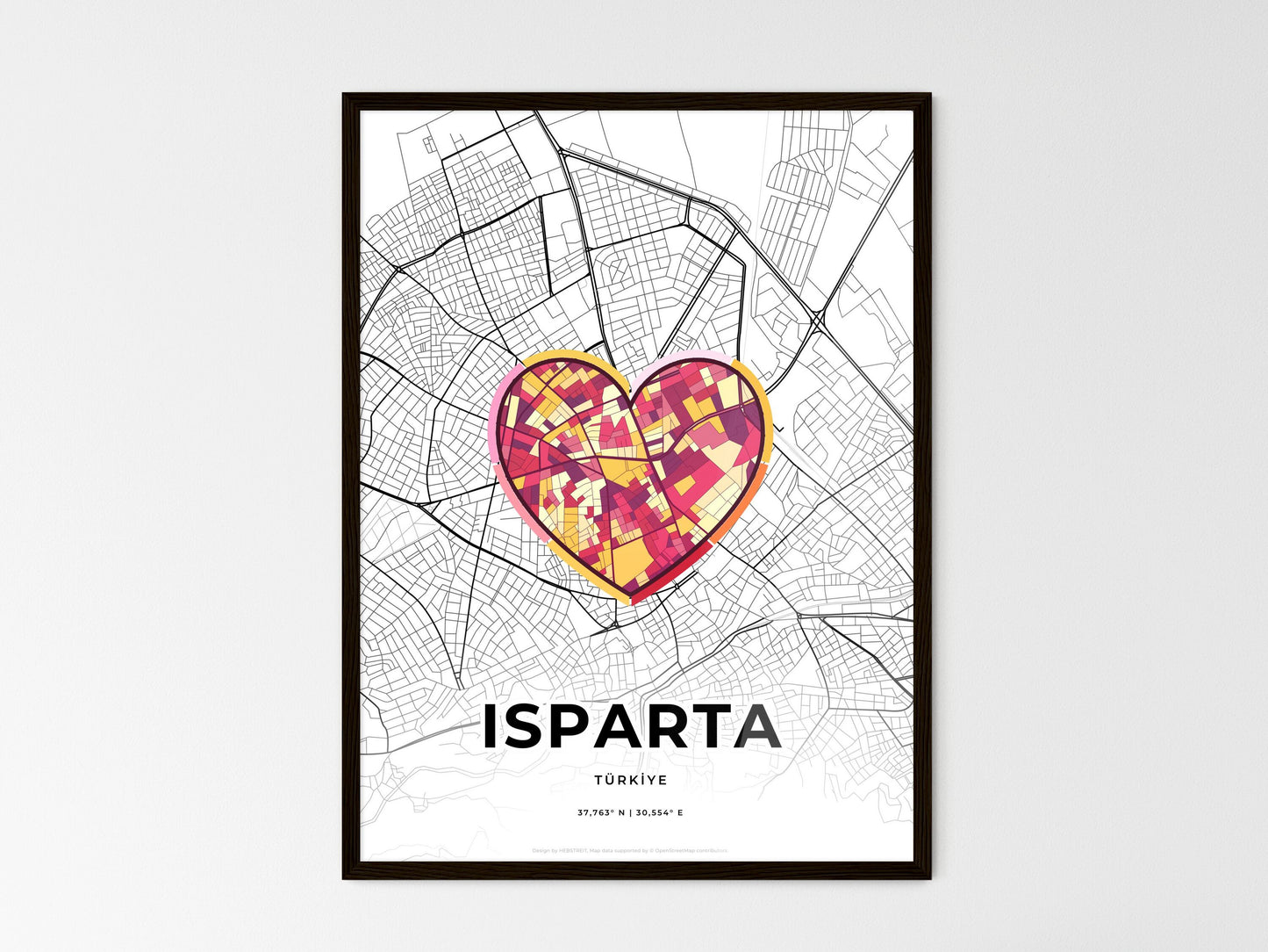 Isparta Turkey wedding art map with heart icon