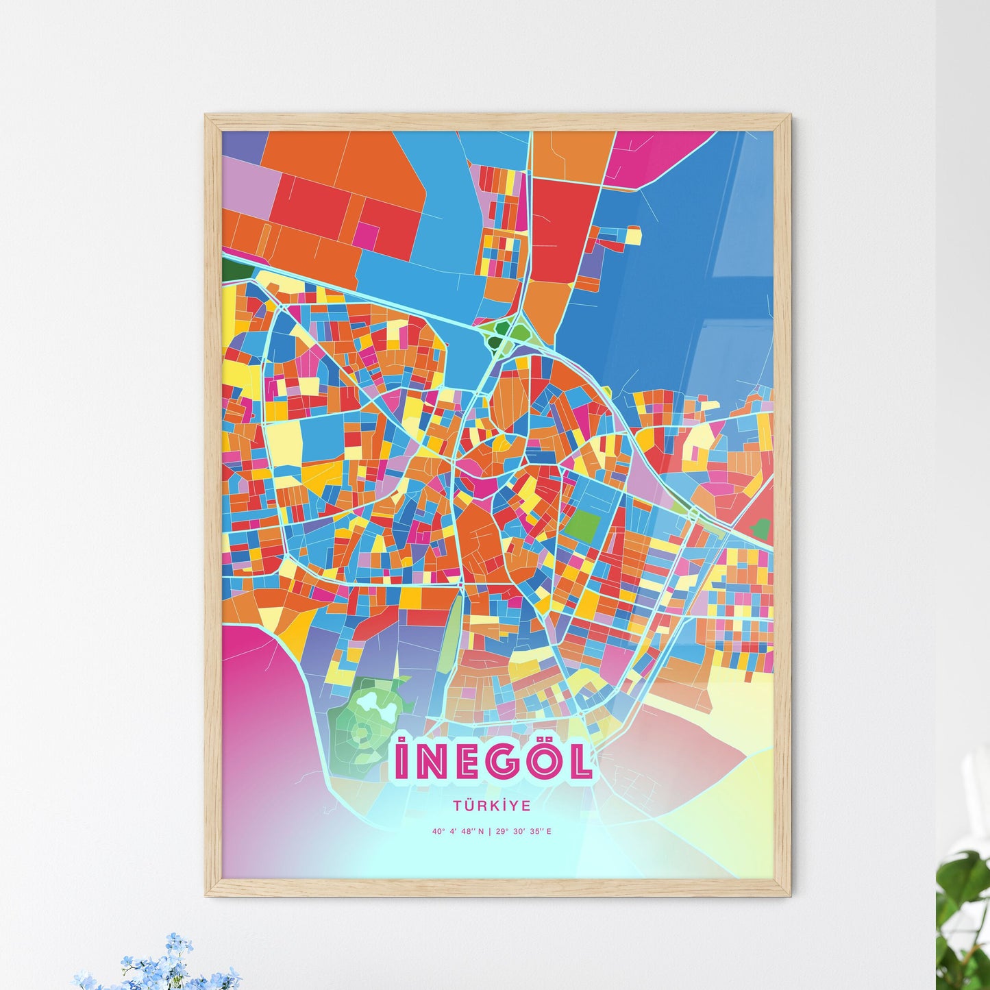 Colorful İNEGÖL TURKEY Fine Art Map Crazy Colors