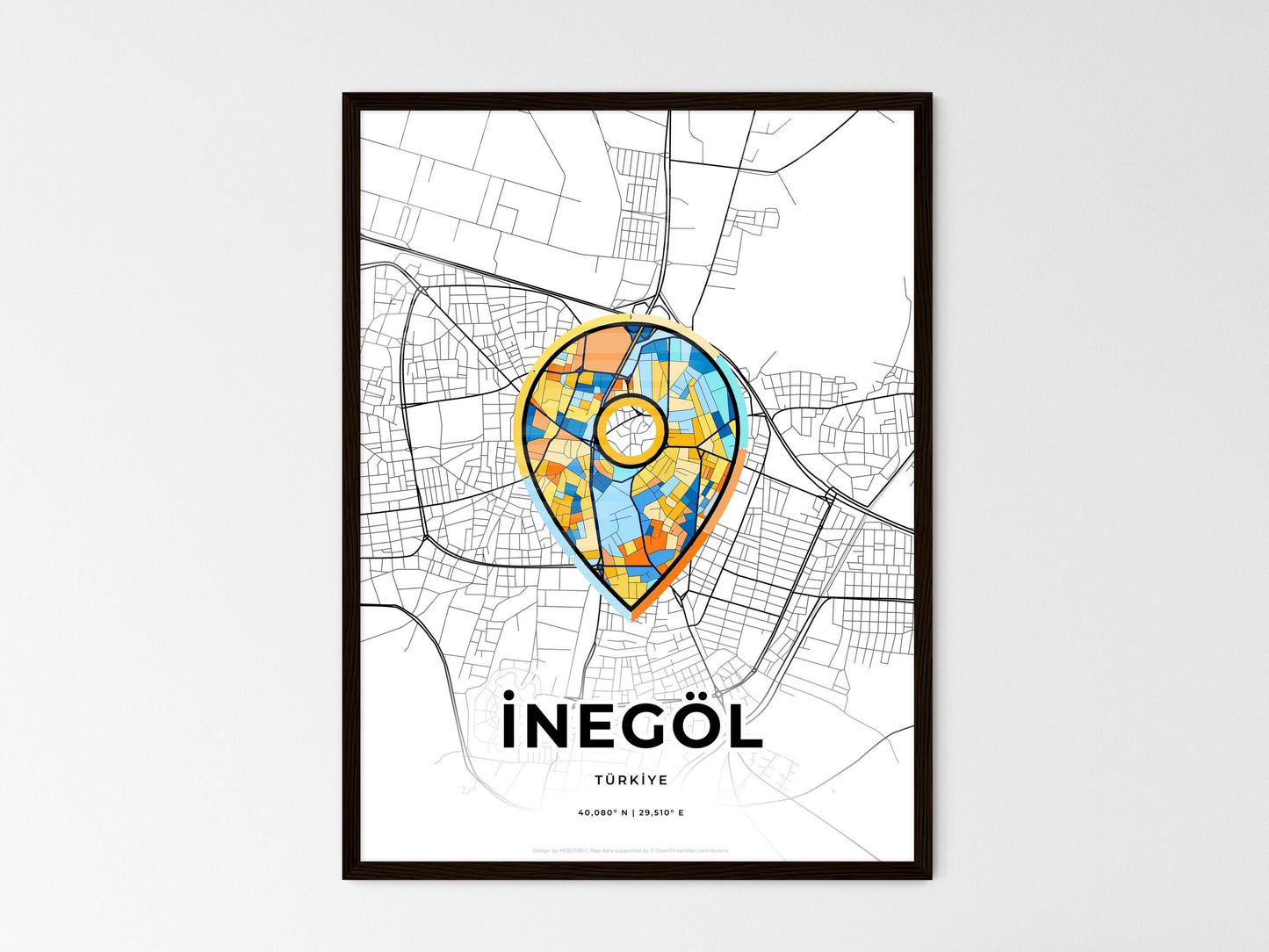 İnegöl Turkey wedding art map with pointer icon