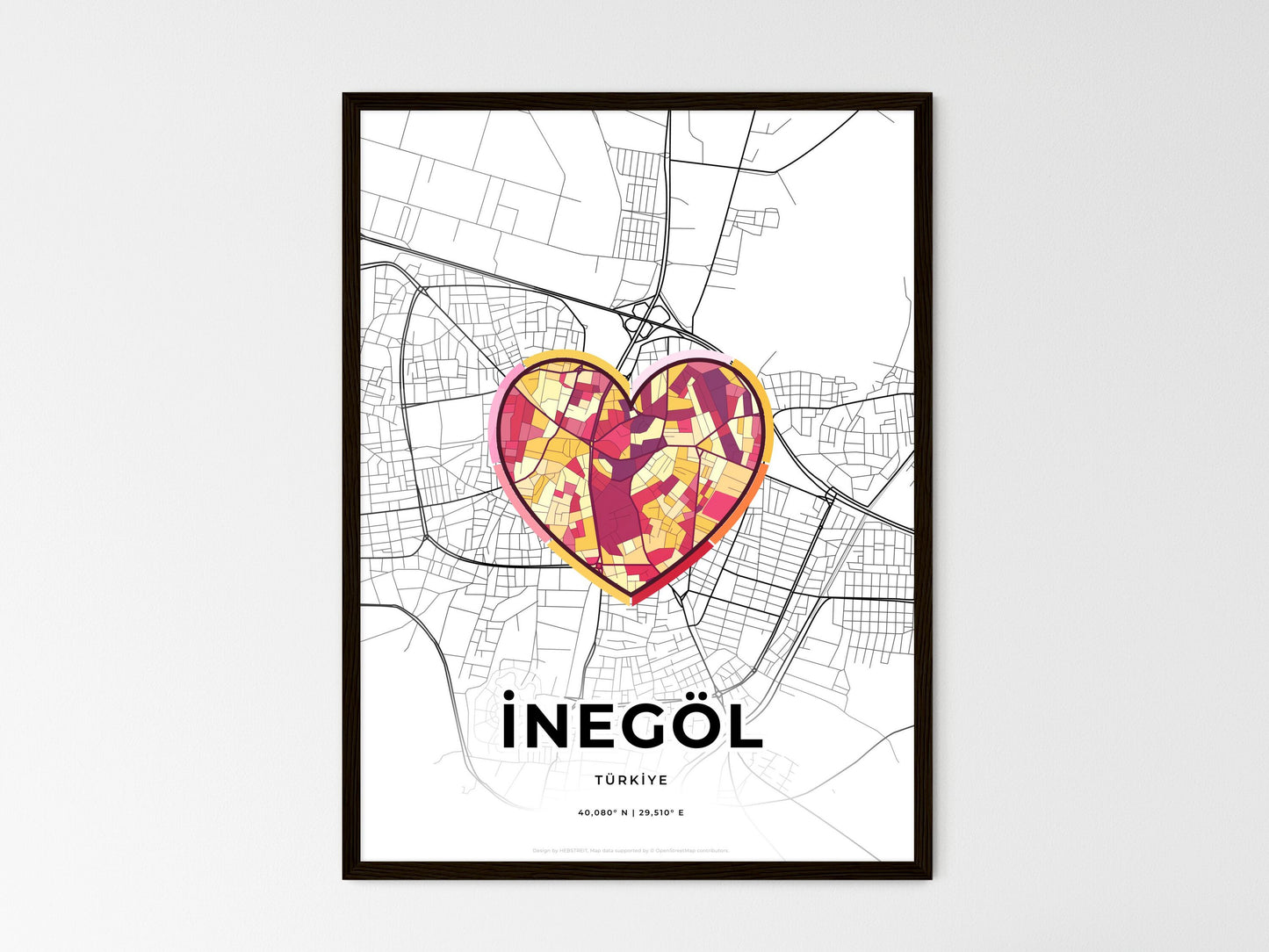 İnegöl Turkey wedding art map with heart icon