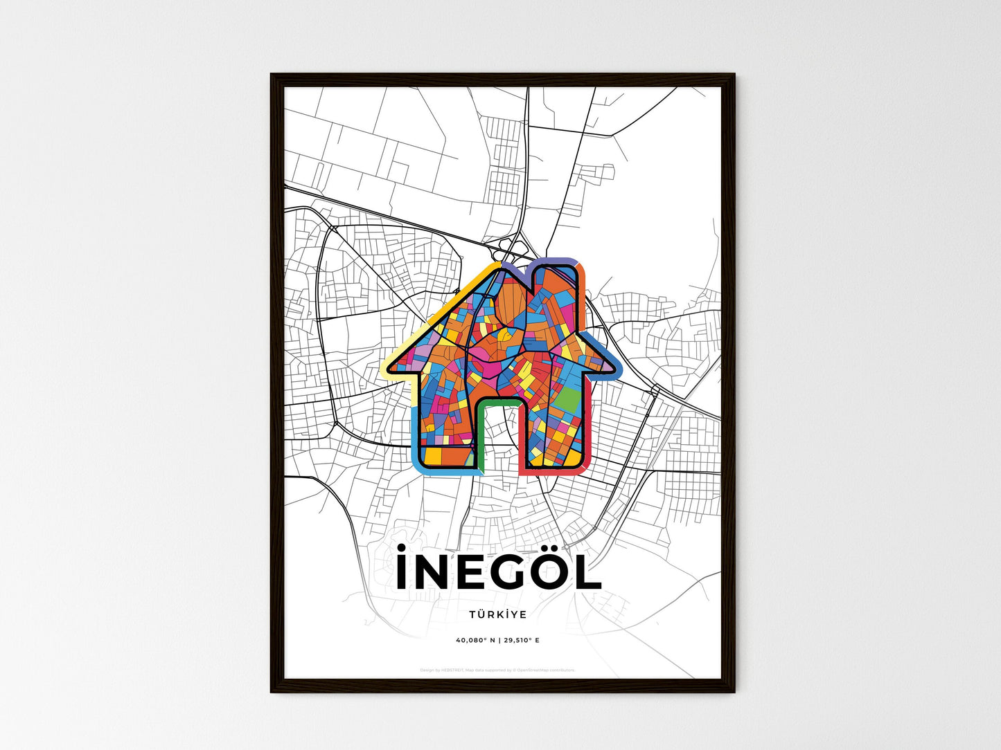 İnegöl Turkey wedding art map with home icon