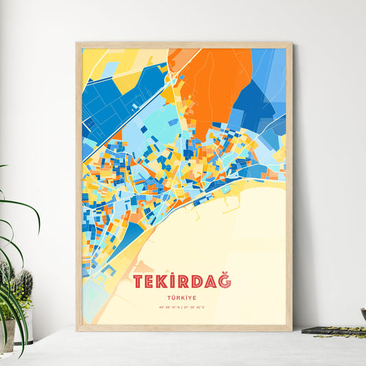 Colorful TEKIRDAĞ TURKEY Fine Art Map Blue Orange