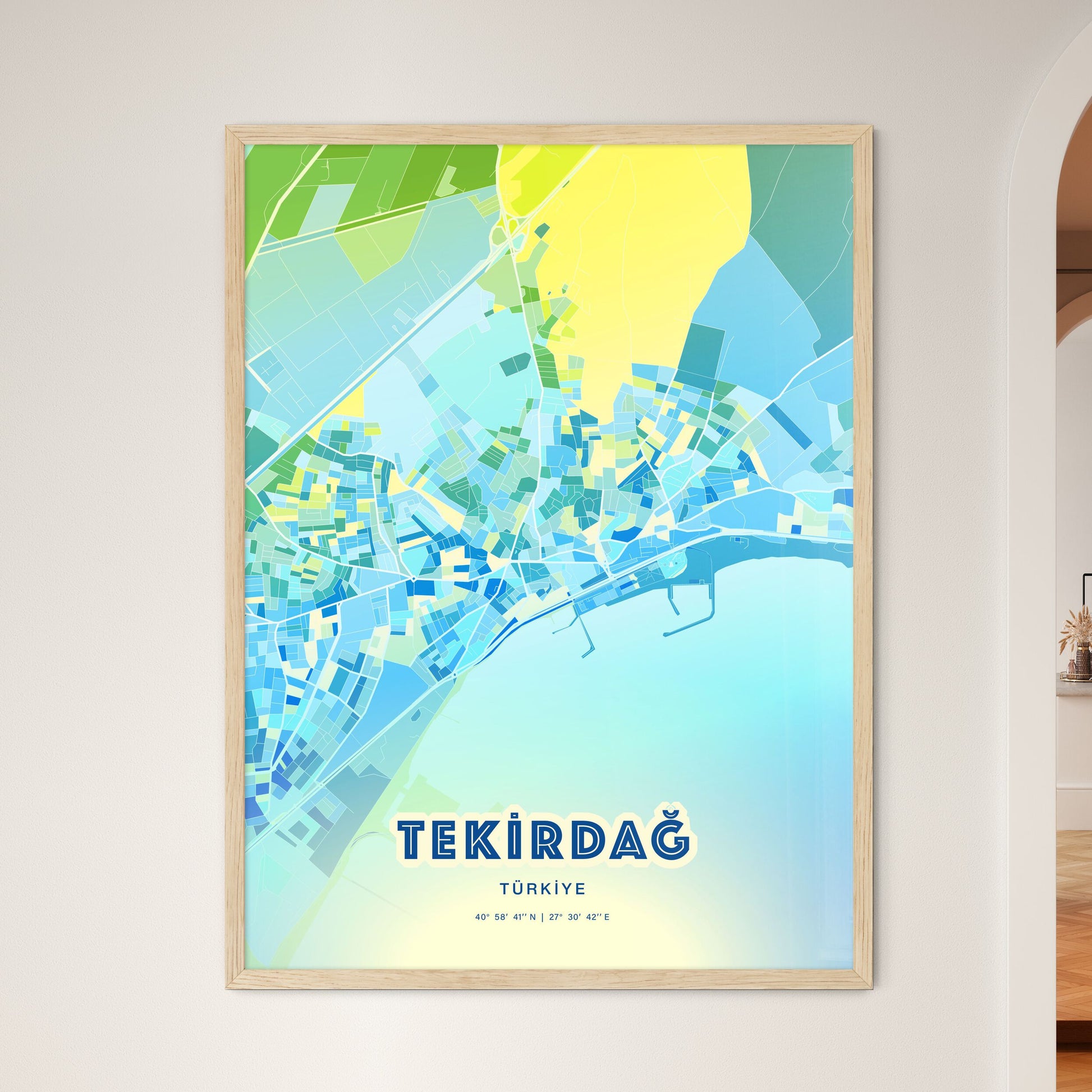 Colorful TEKIRDAĞ TURKEY Fine Art Map Cool Blue