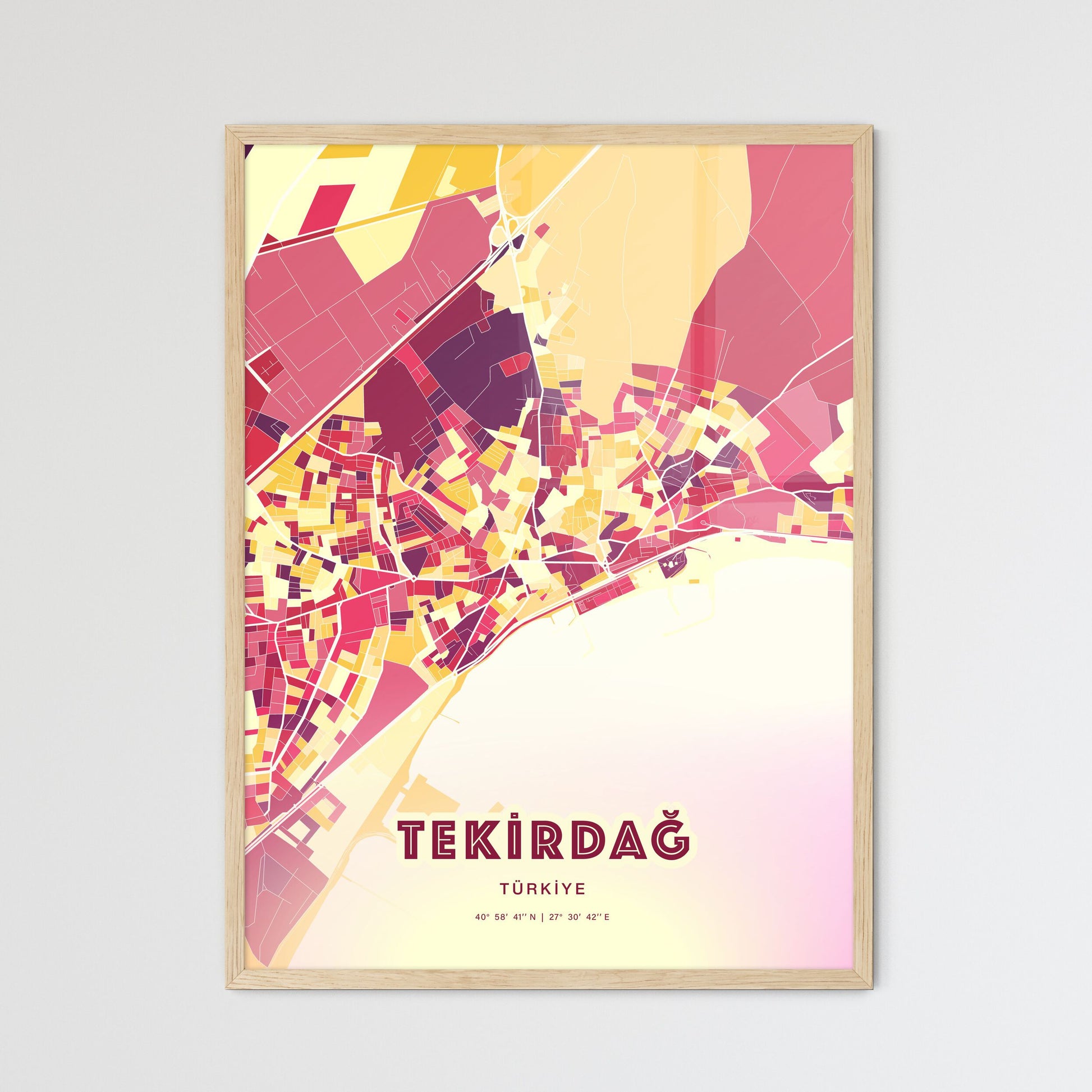 Colorful TEKIRDAĞ TURKEY Fine Art Map Hot Red