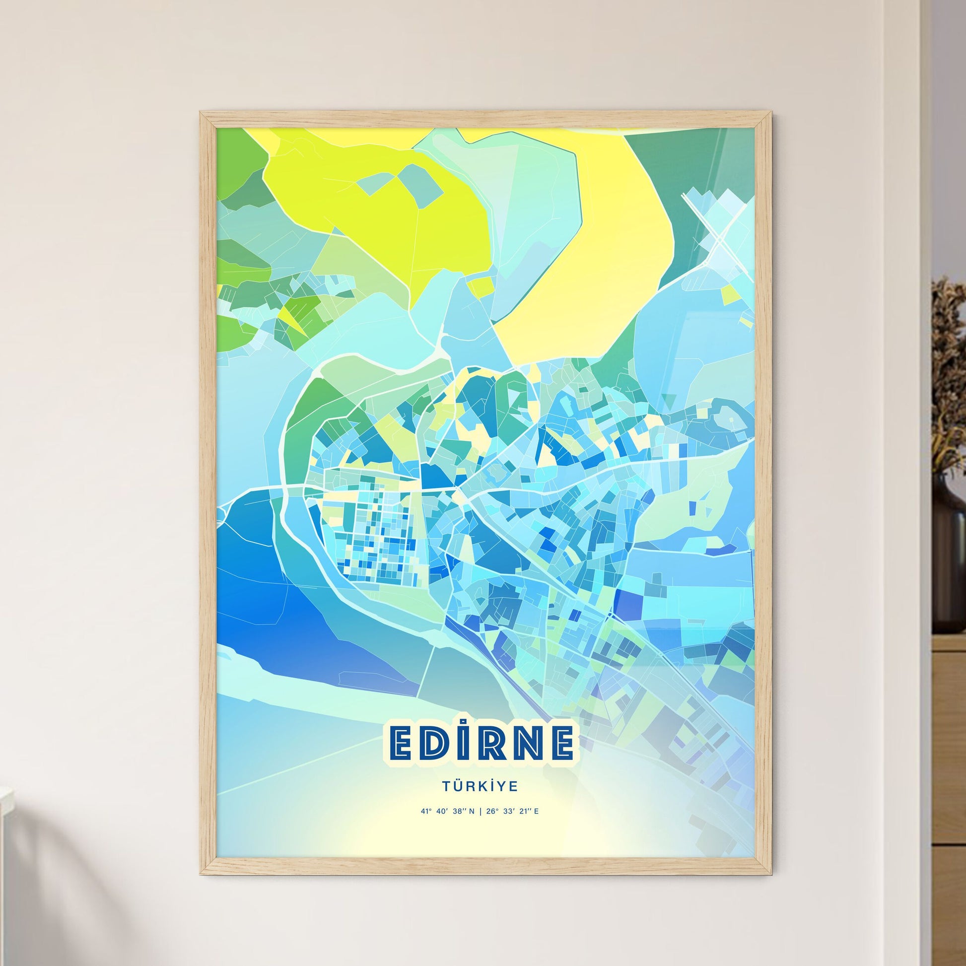 Colorful EDIRNE TURKEY Fine Art Map Cool Blue