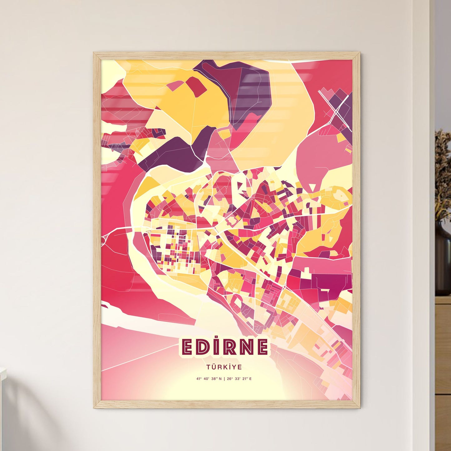 Colorful EDIRNE TURKEY Fine Art Map Hot Red