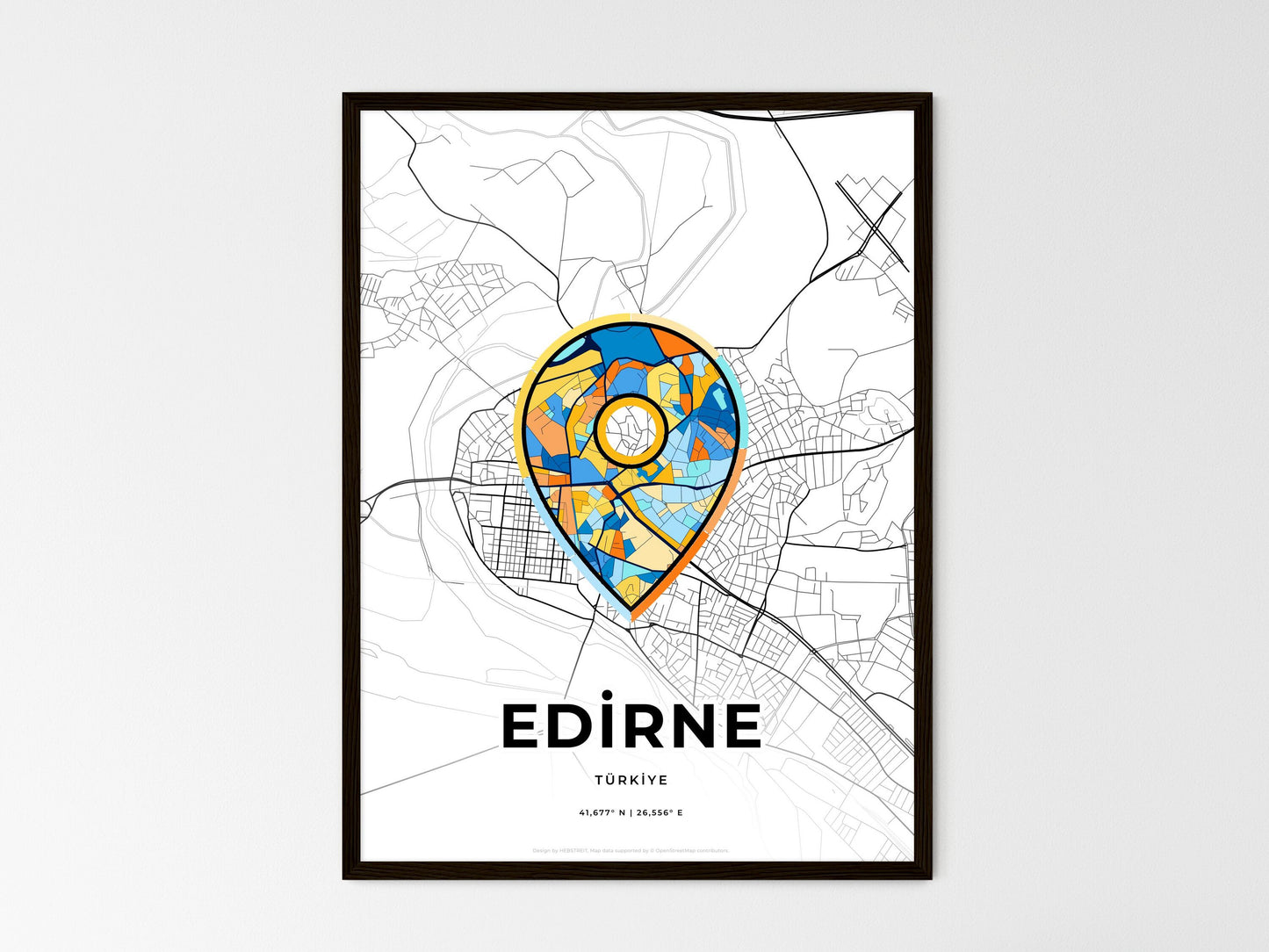 Edirne Turkey wedding art map with pointer icon
