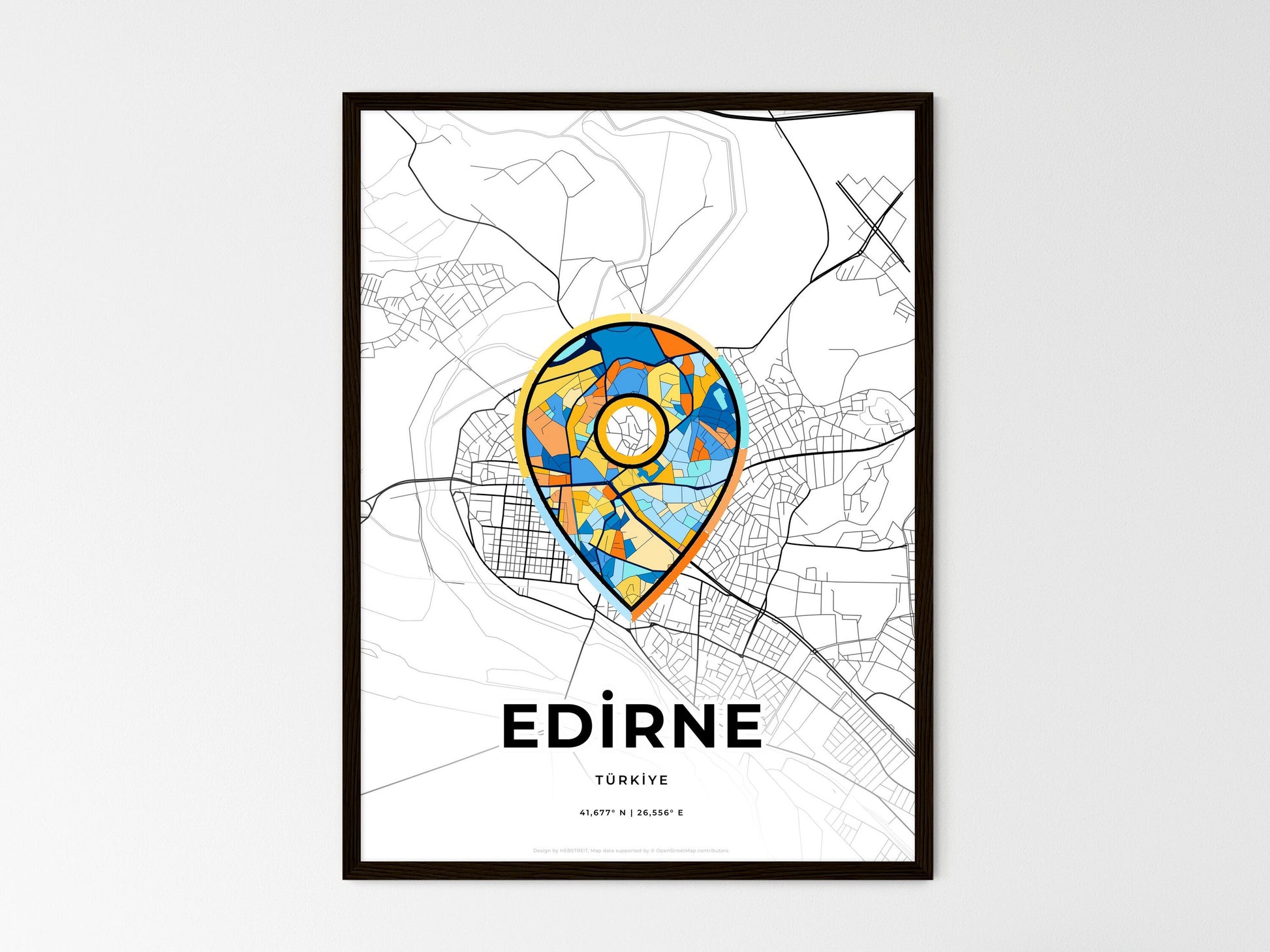Edirne Turkey wedding art map with pointer icon