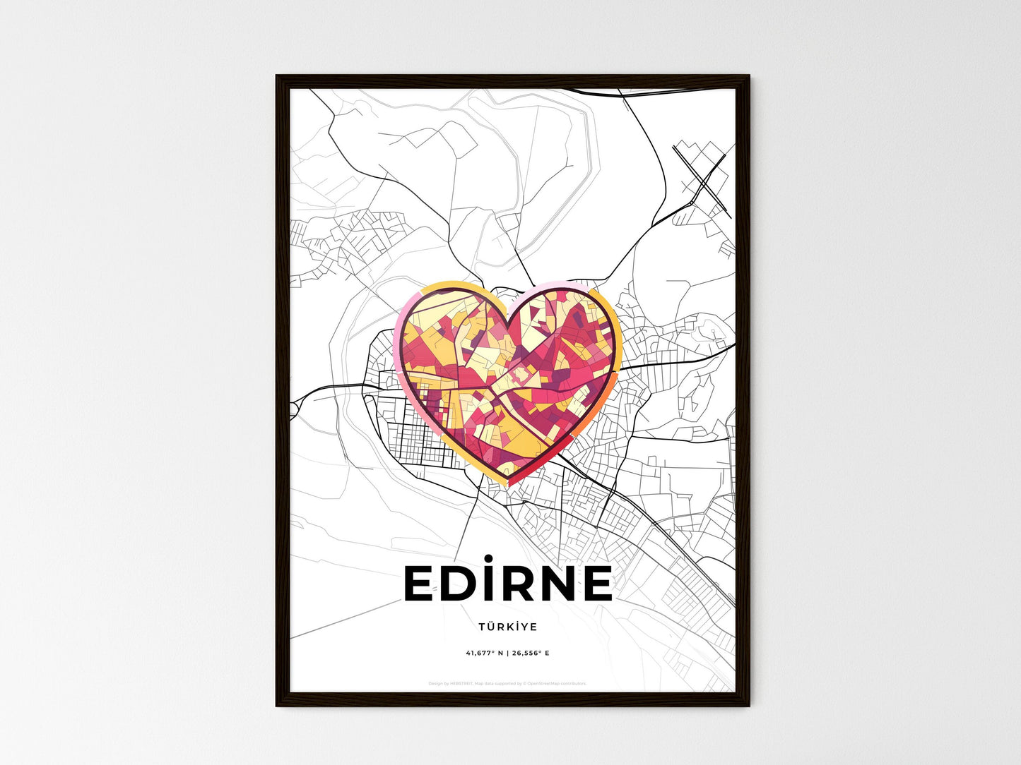 Edirne Turkey wedding art map with heart icon