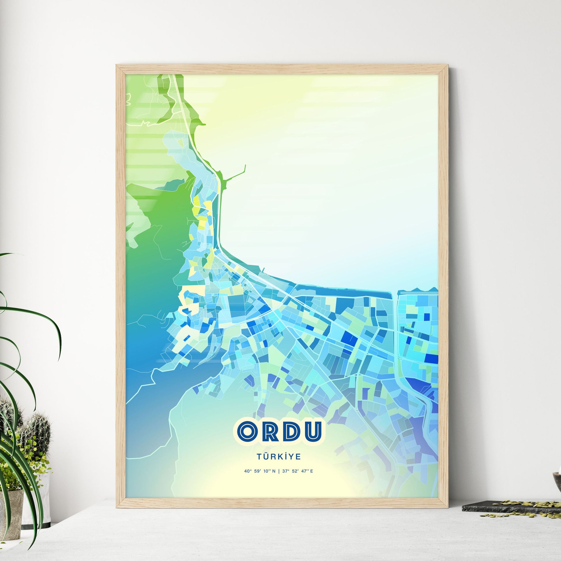 Colorful ORDU TURKEY Fine Art Map Cool Blue