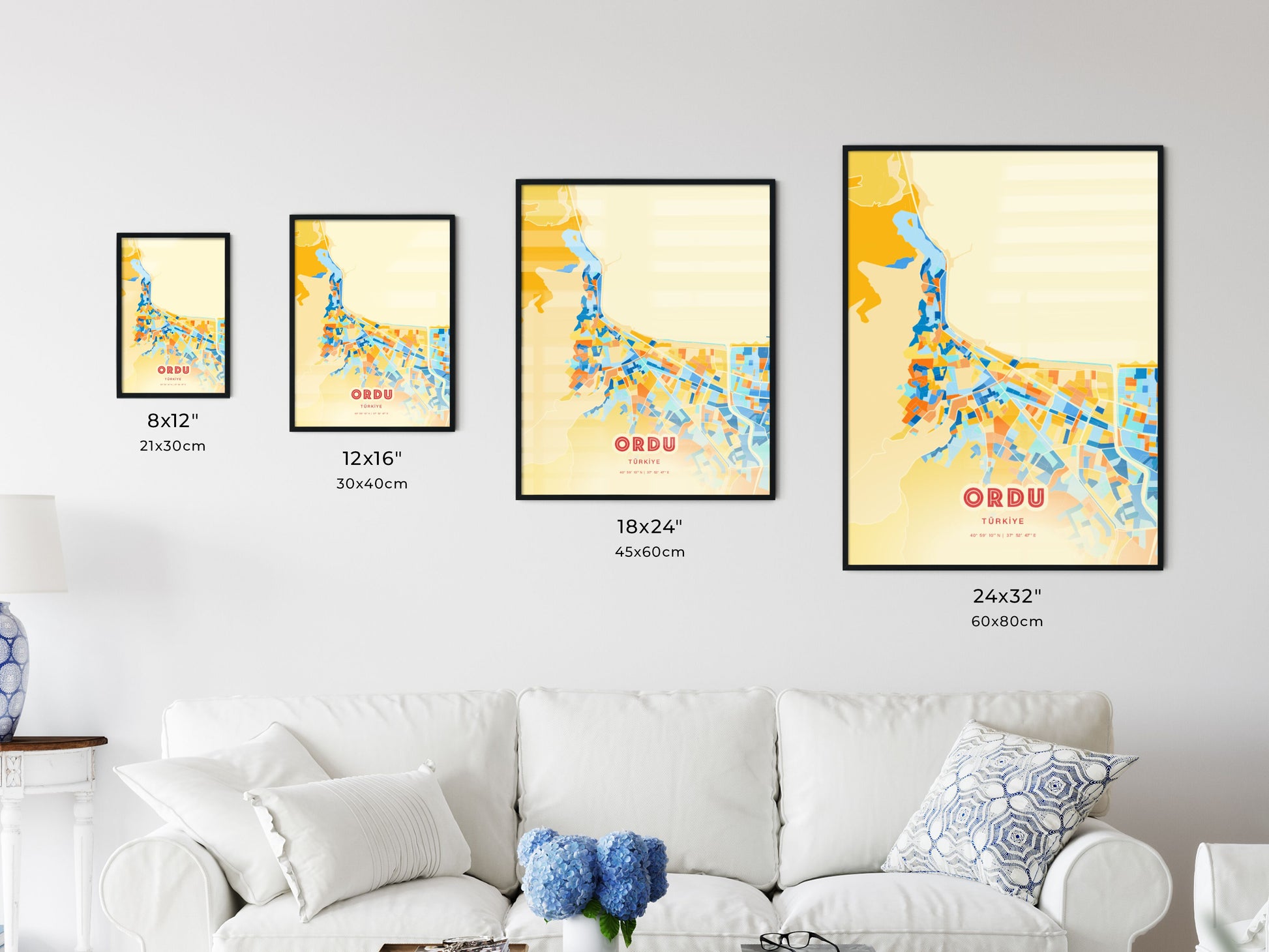 Colorful ORDU TURKEY Fine Art Map Blue Orange