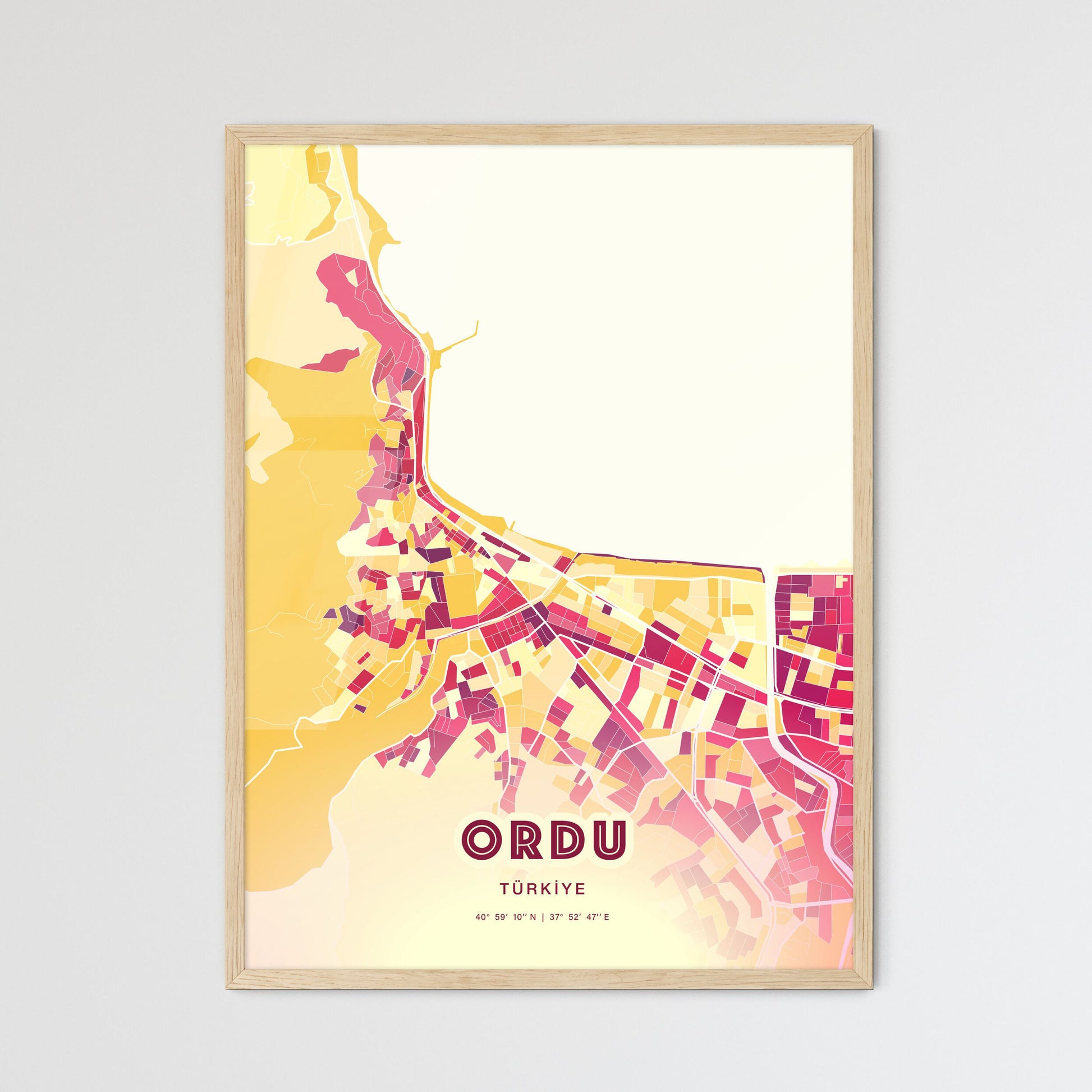 Colorful ORDU TURKEY Fine Art Map Hot Red