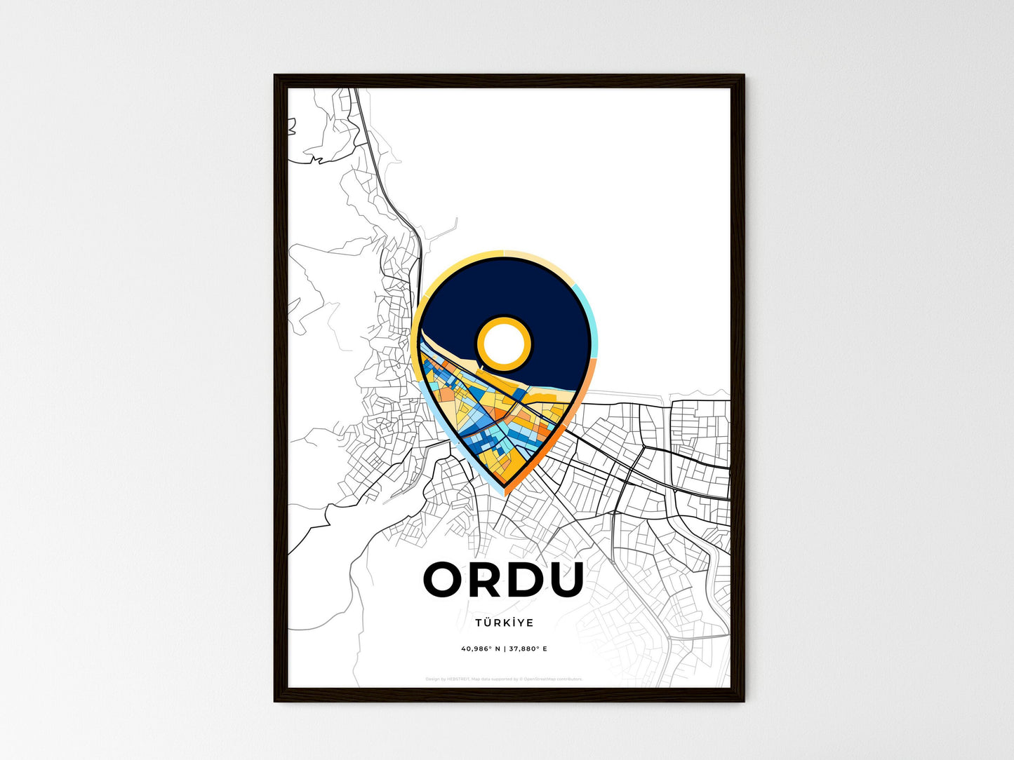 Ordu Turkey wedding art map with pointer icon