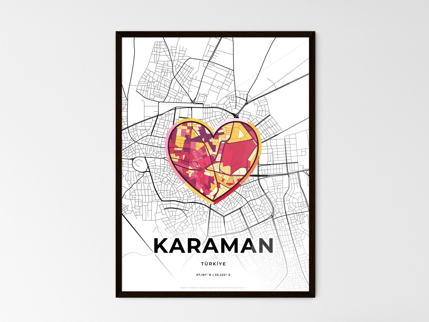 Karaman Turkey wedding art map with heart icon